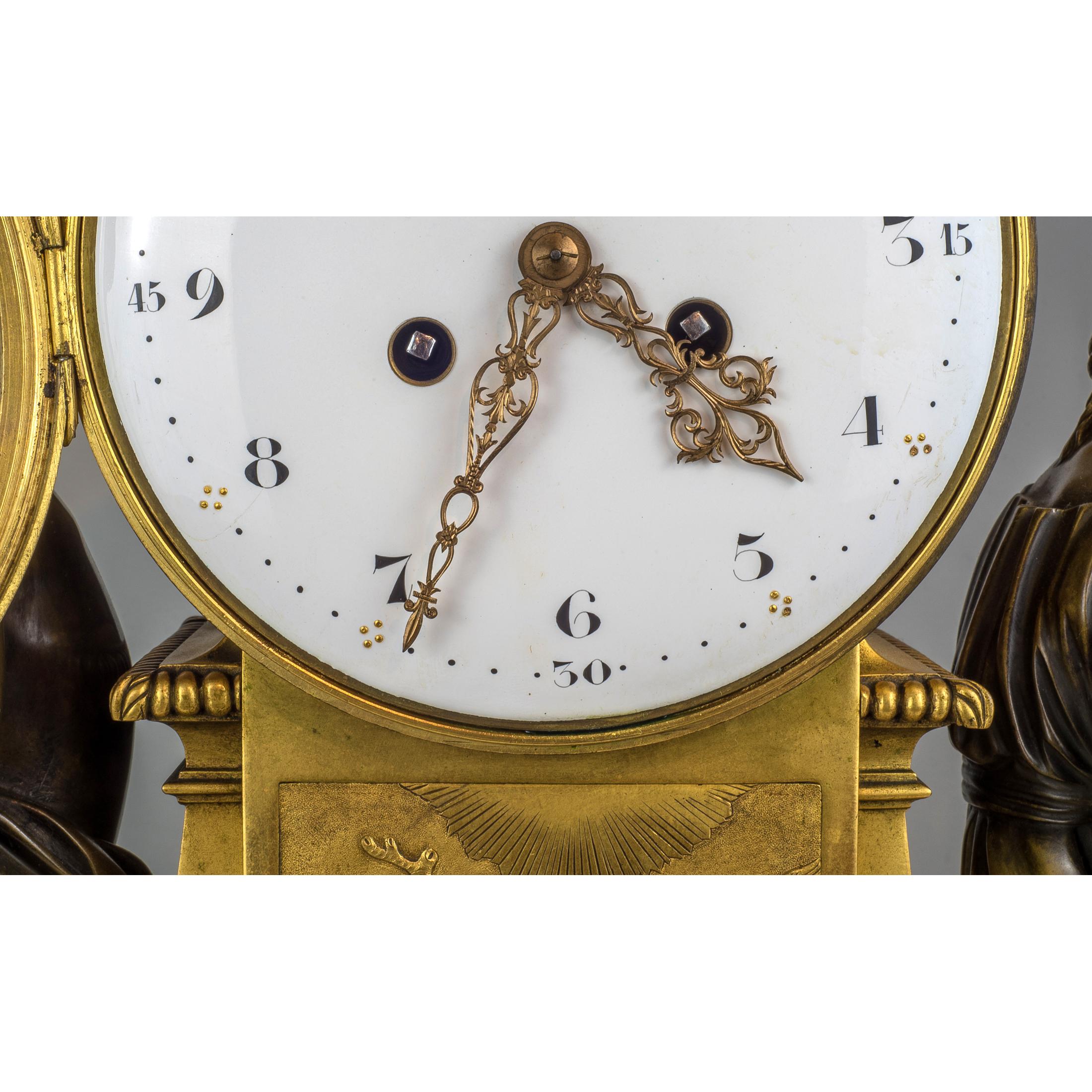 Fine Quality French Gilt and Patinated Bronze Mantel Clock For Sale 3