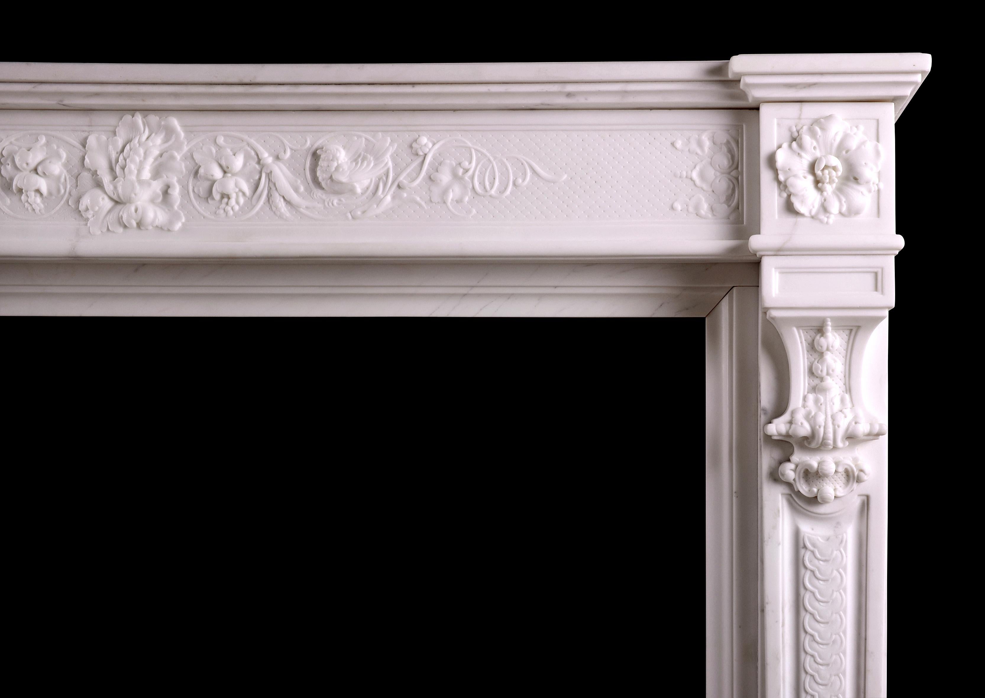 Fine Quality French Statuario Marble Fireplace in the Louis XVI Style In Good Condition For Sale In London, GB
