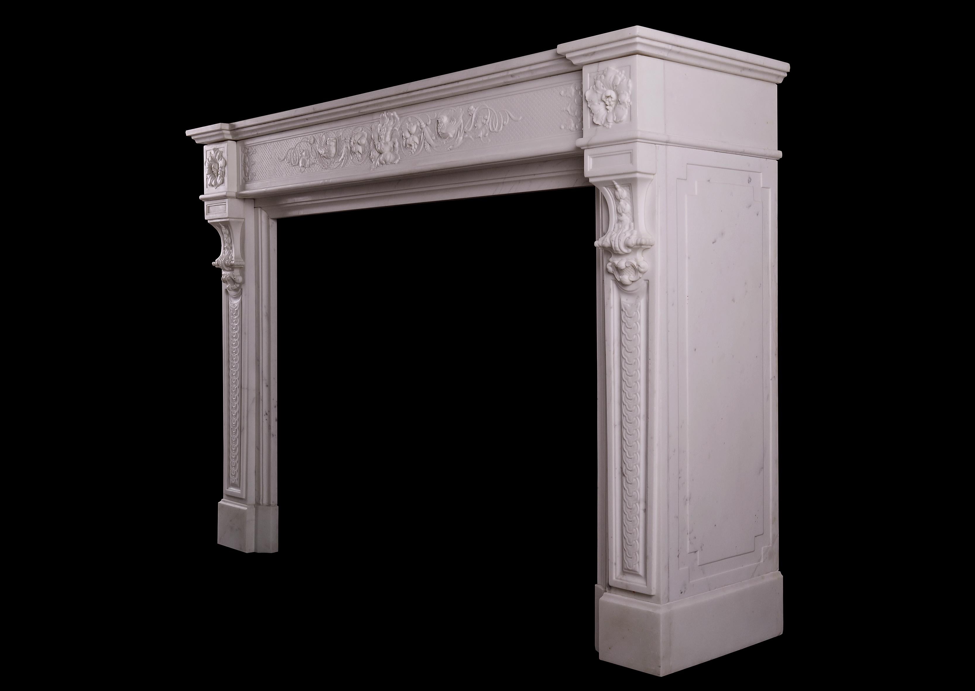 19th Century Fine Quality French Statuario Marble Fireplace in the Louis XVI Style For Sale