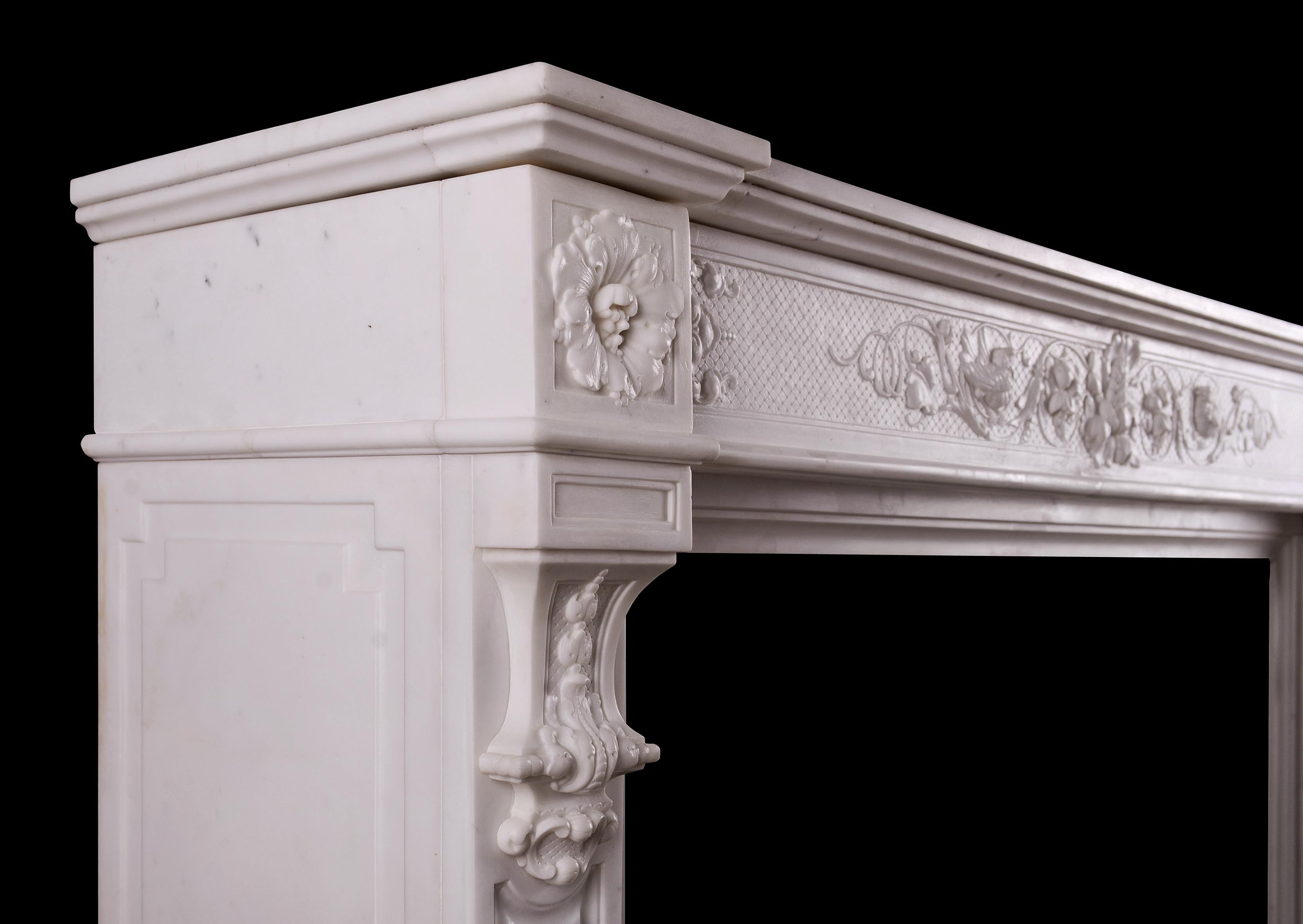 Statuary Marble Fine Quality French Statuario Marble Fireplace in the Louis XVI Style For Sale