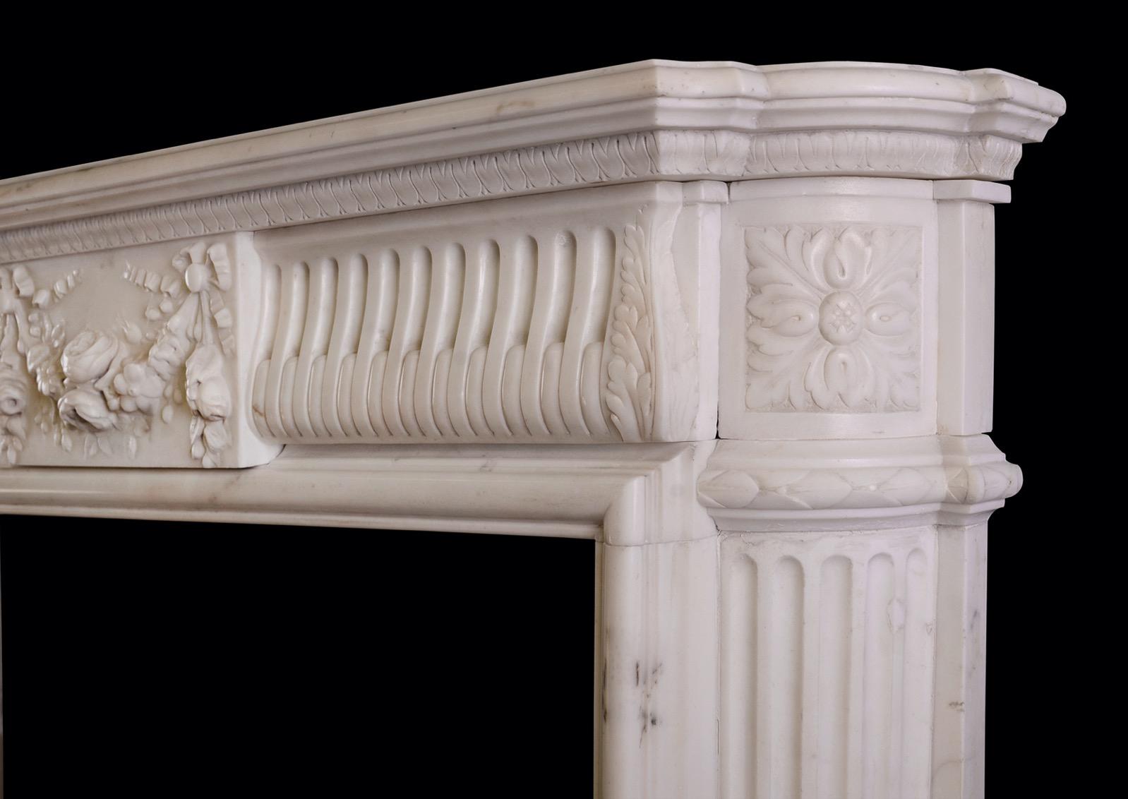Louis XVI Fine Quality French Statuary Marble Fireplace