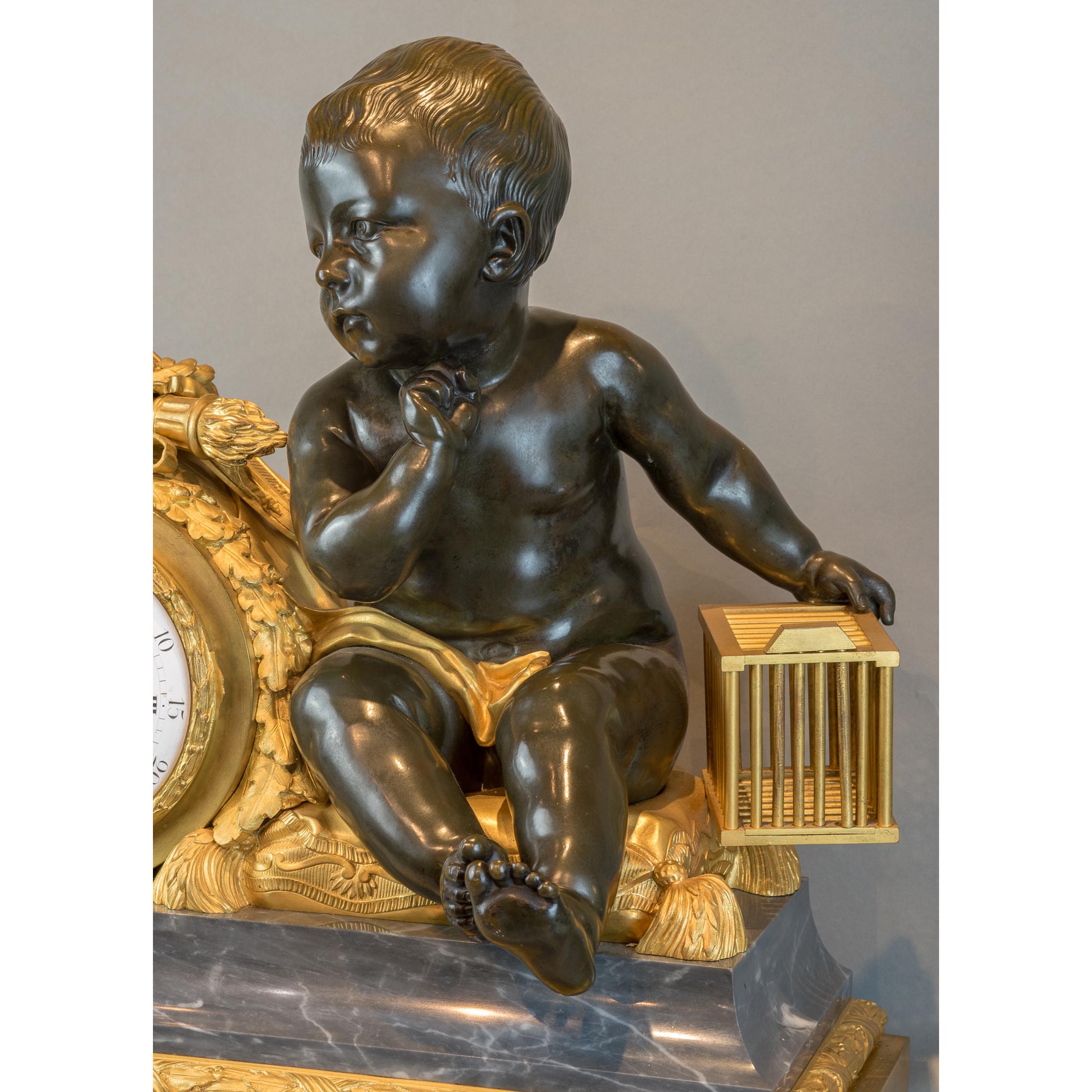 French  Gilt Bronze and Marble Figural Clock by Beurdeley For Sale