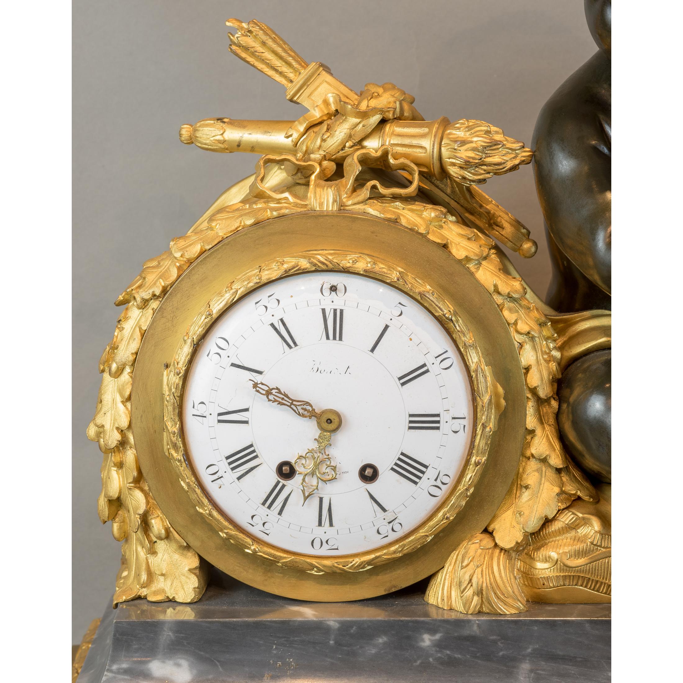 Doré  Horloge figurative en bronze doré et marbre de Beurdeley en vente