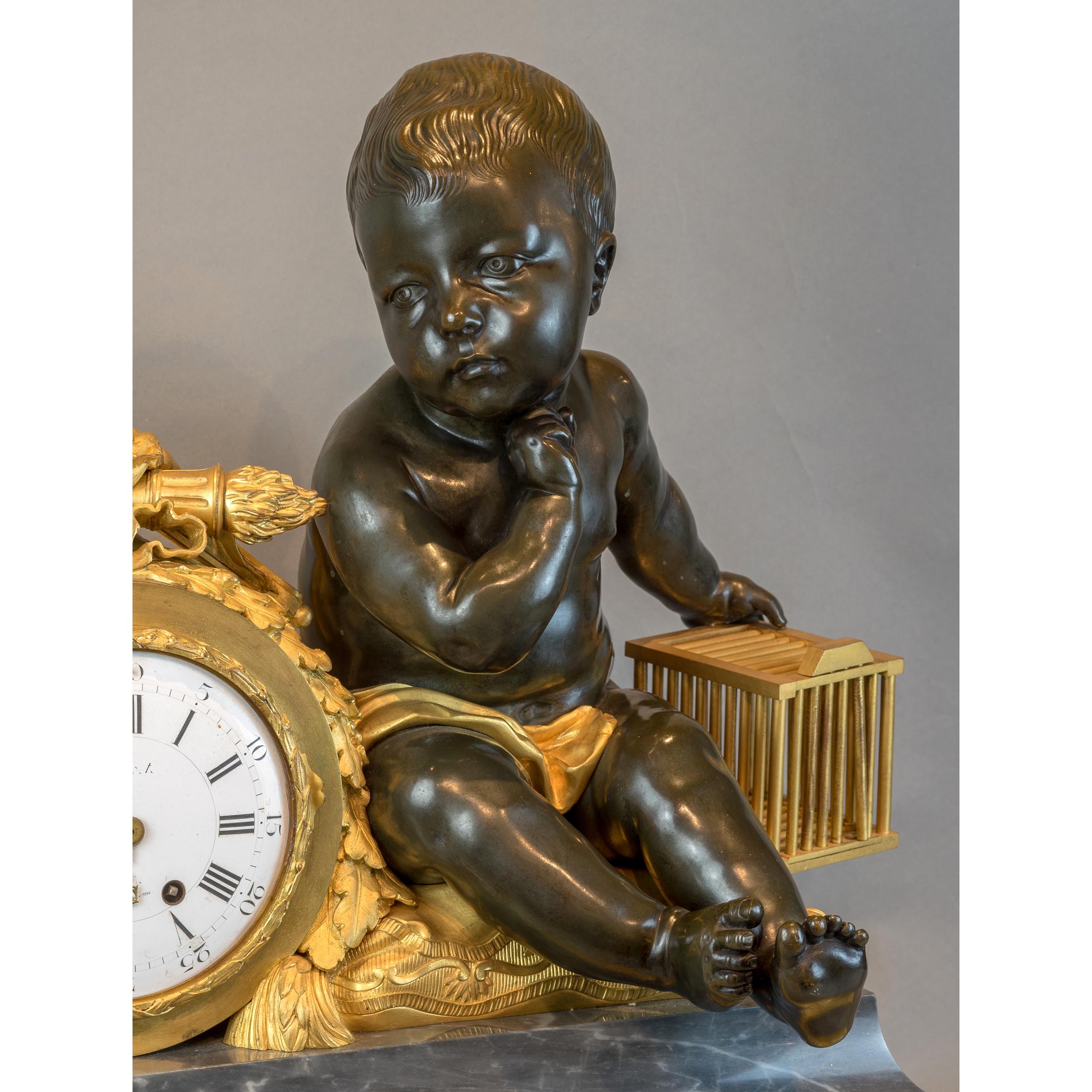 19th Century  Gilt Bronze and Marble Figural Clock by Beurdeley For Sale