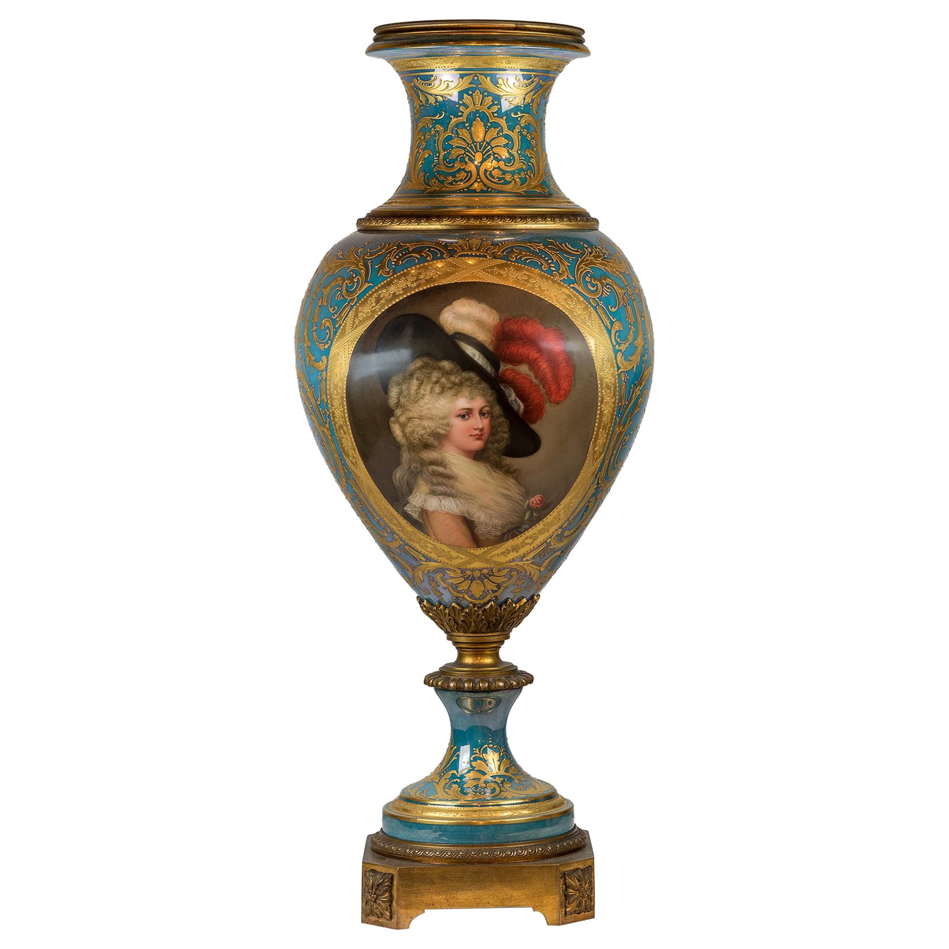 Fine Quality Gilt Bronze Mounted Royal Vienna Porcelain Portrait Vase For Sale