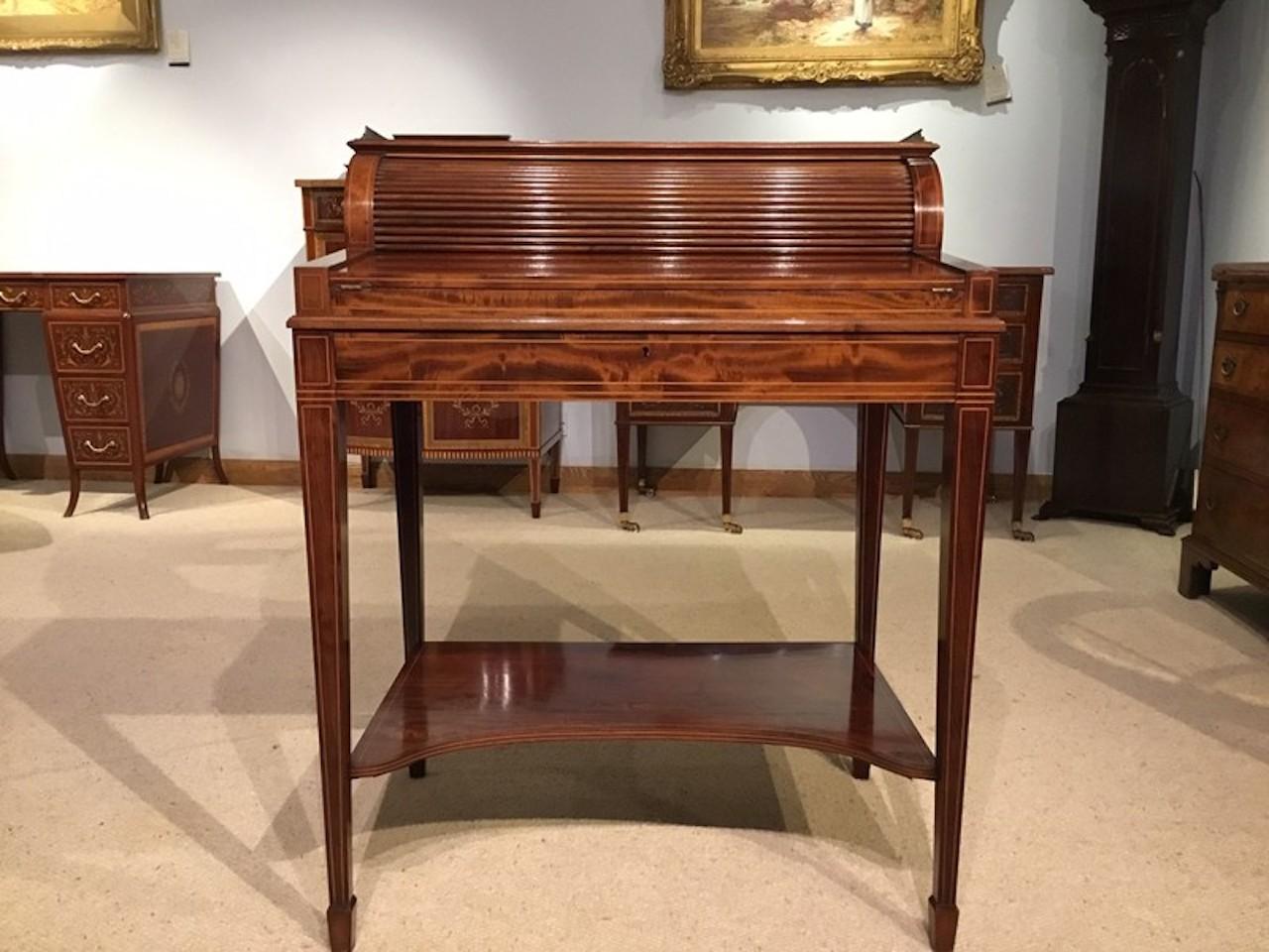 Fine Quality Mahogany Inlaid Edwardian Period Desk by Maple & Co. of London 4