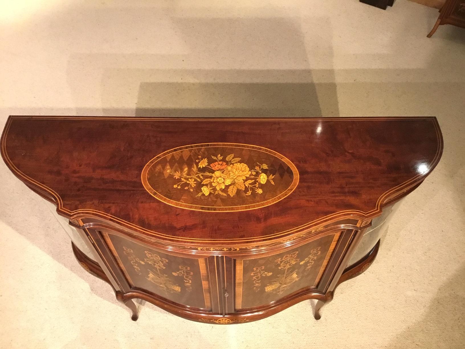 Fine Quality Marquetry Inlaid Edwardian Period Serpentine Side Cabinet For Sale 5
