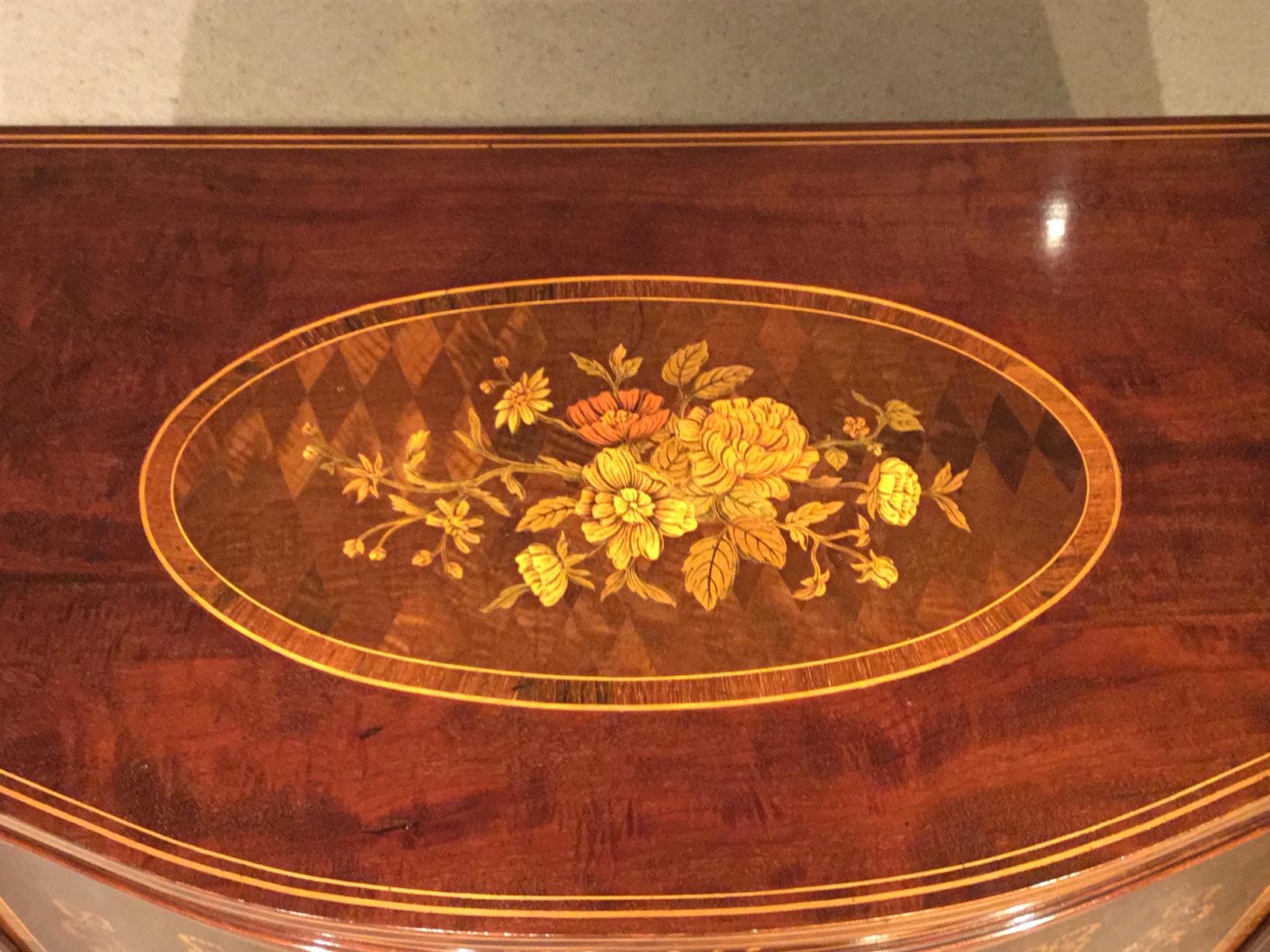 Fine Quality Marquetry Inlaid Edwardian Period Serpentine Side Cabinet For Sale 6