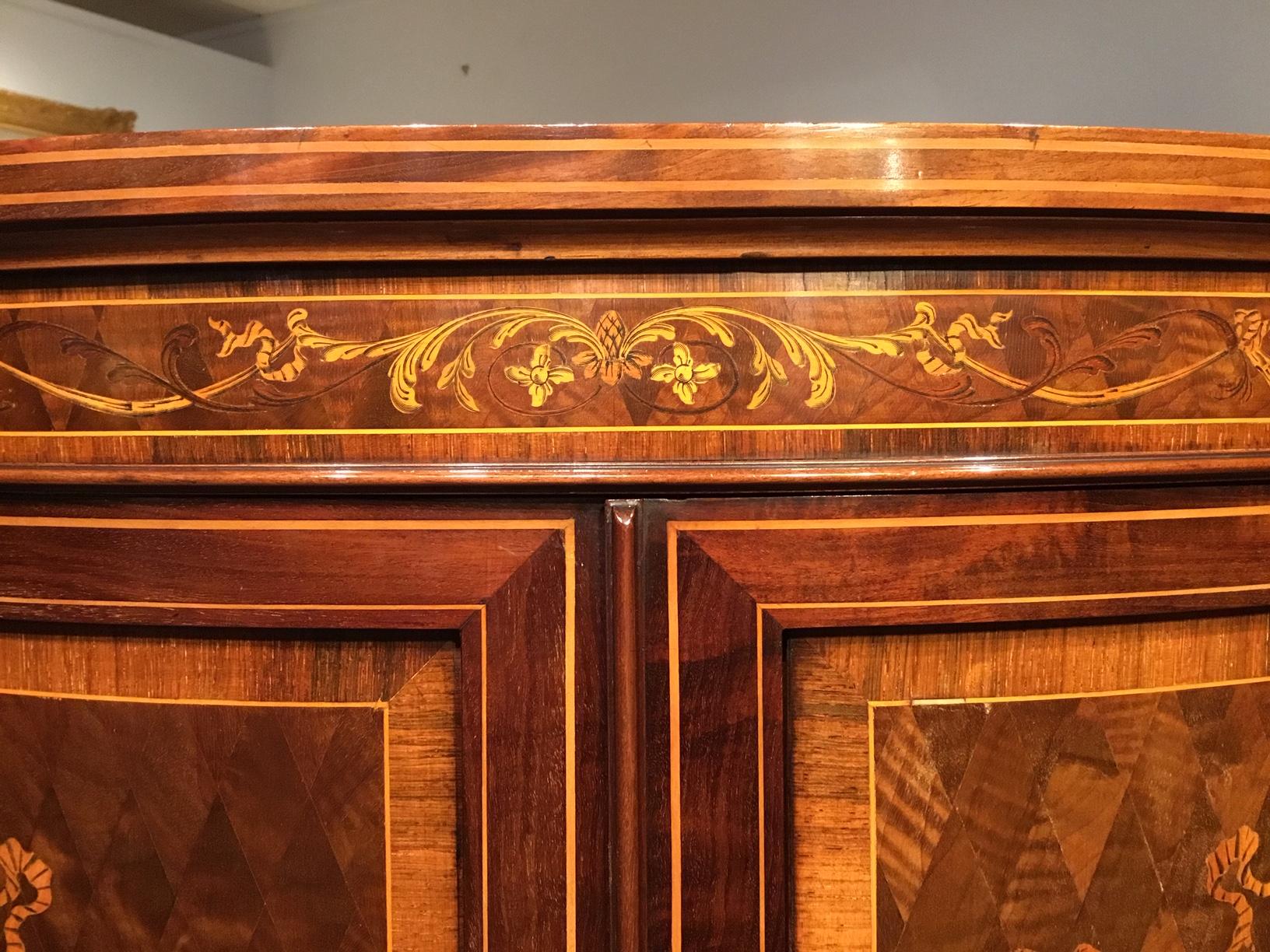 Fine Quality Marquetry Inlaid Edwardian Period Serpentine Side Cabinet For Sale 1
