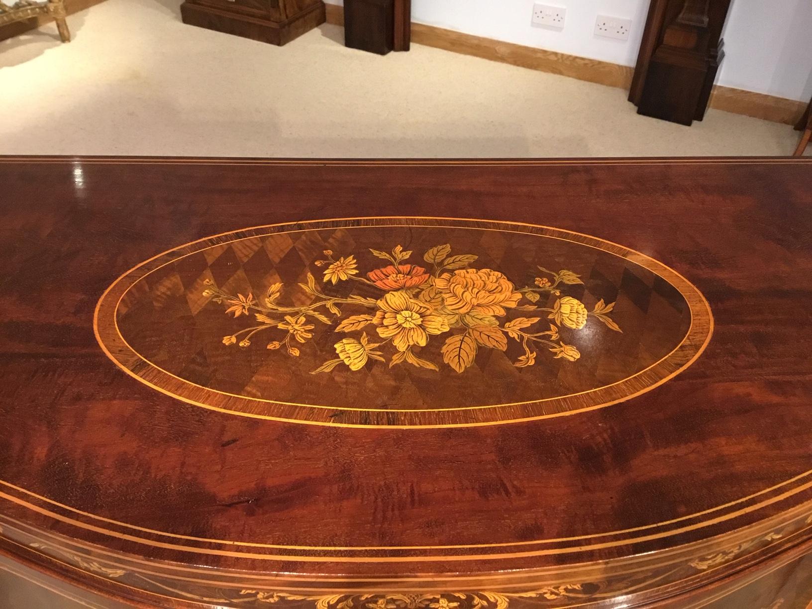 Fine Quality Marquetry Inlaid Edwardian Period Serpentine Side Cabinet For Sale 3