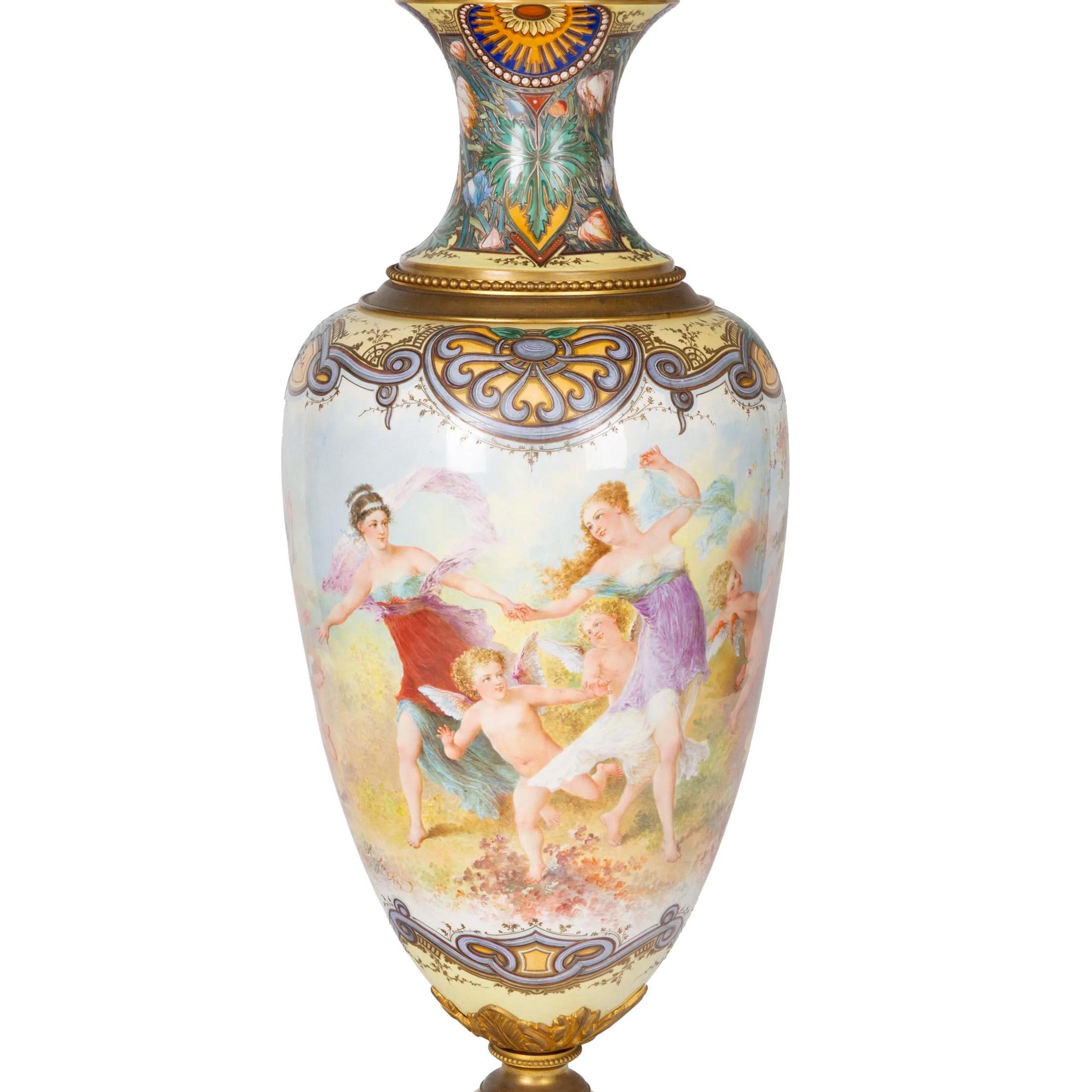 French Fine Quality Monumental Gilt Bronze-Mounted Sèvres-Style Vase and Cover