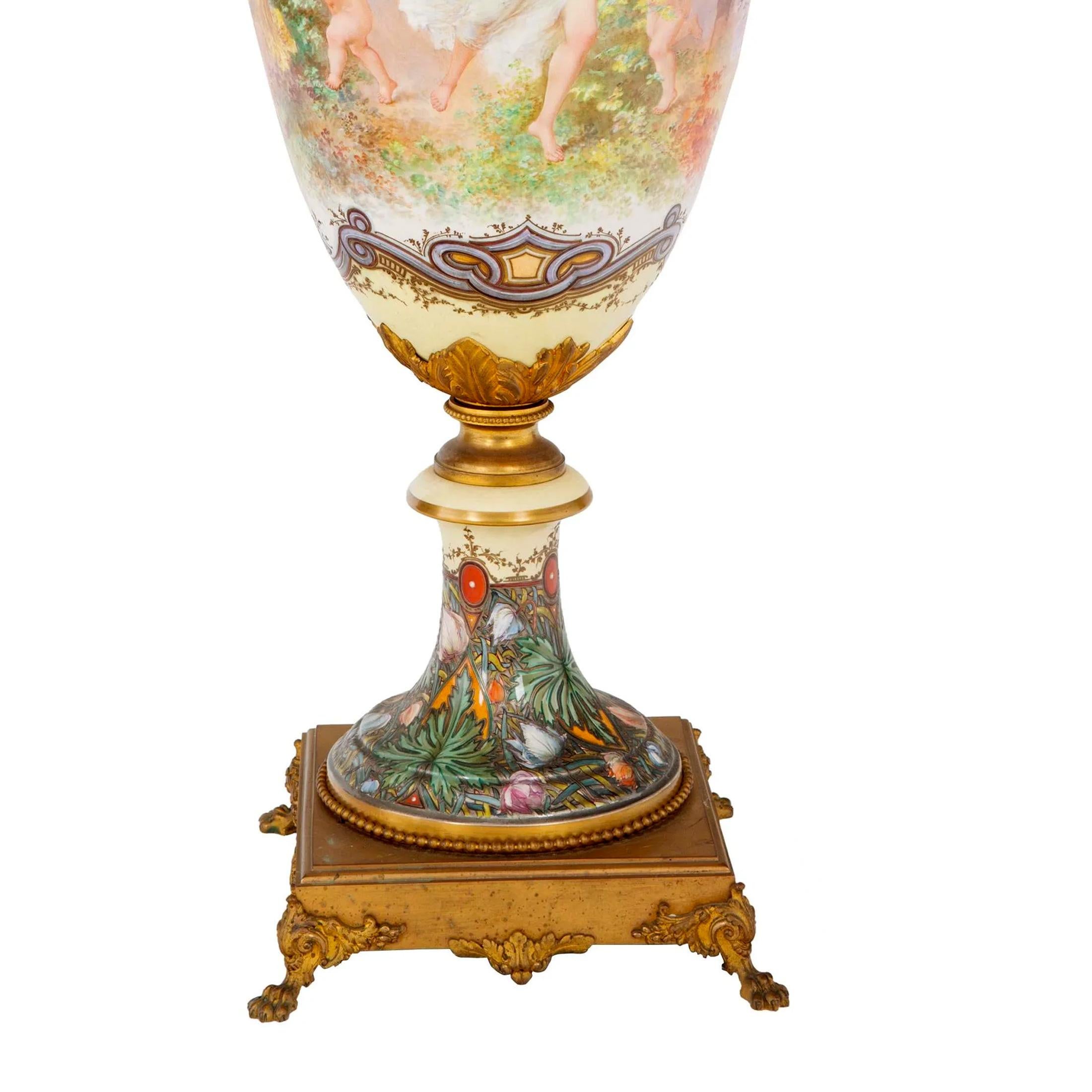 19th Century Fine Quality Monumental Gilt Bronze-Mounted Sèvres-Style Vase and Cover