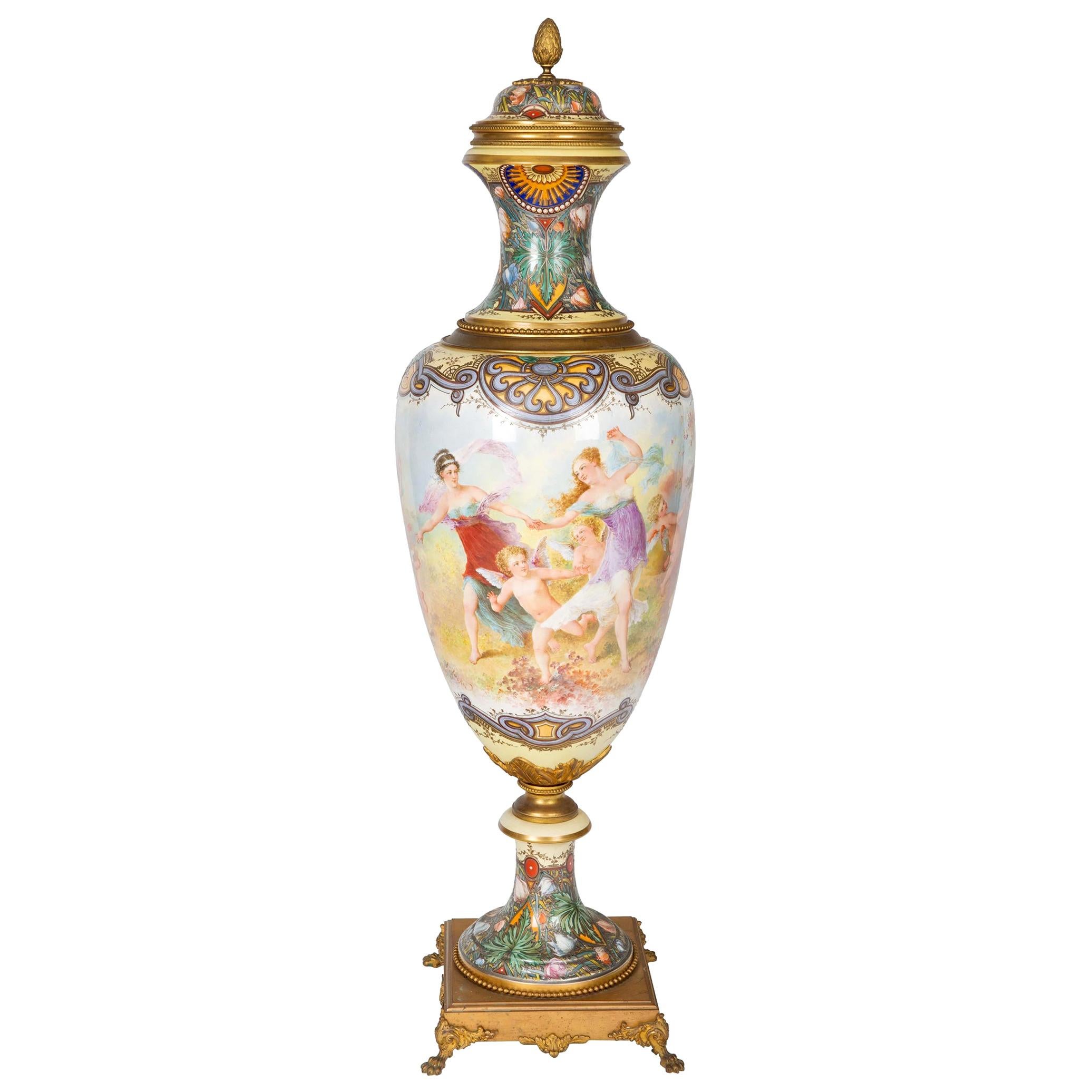 Fine Quality Monumental Gilt Bronze-Mounted Sèvres-Style Vase and Cover
