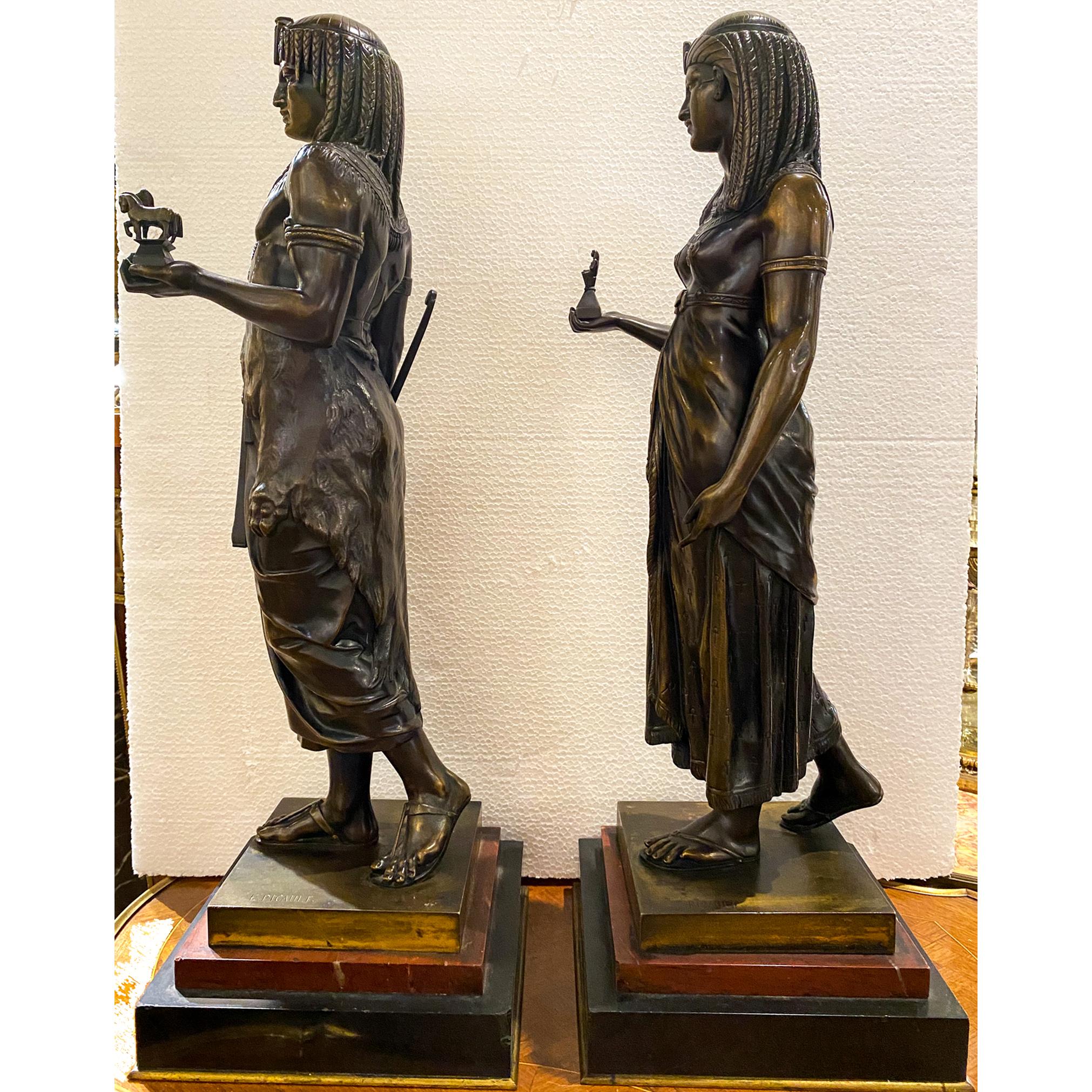 Fine Quality Pair of Bronze Figural Sculptures by E. Picault In Good Condition For Sale In New York, NY