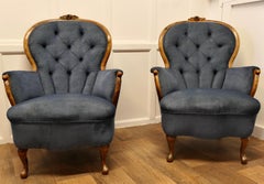 A Fine Quality Pair of French Walnut Button Back Salon Chairs