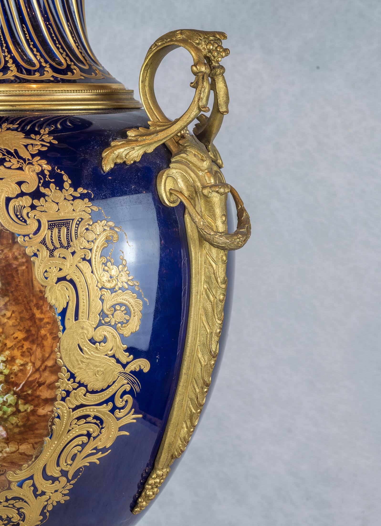 Coppia di grandi vasi in porcellana di Sèvres con montatura in bronzo dorato di alta qualità in vendita 5