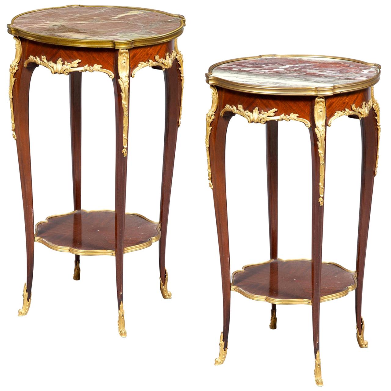 Fine Quality Pair of Louis XVI Style Marble-Top Side Table For Sale