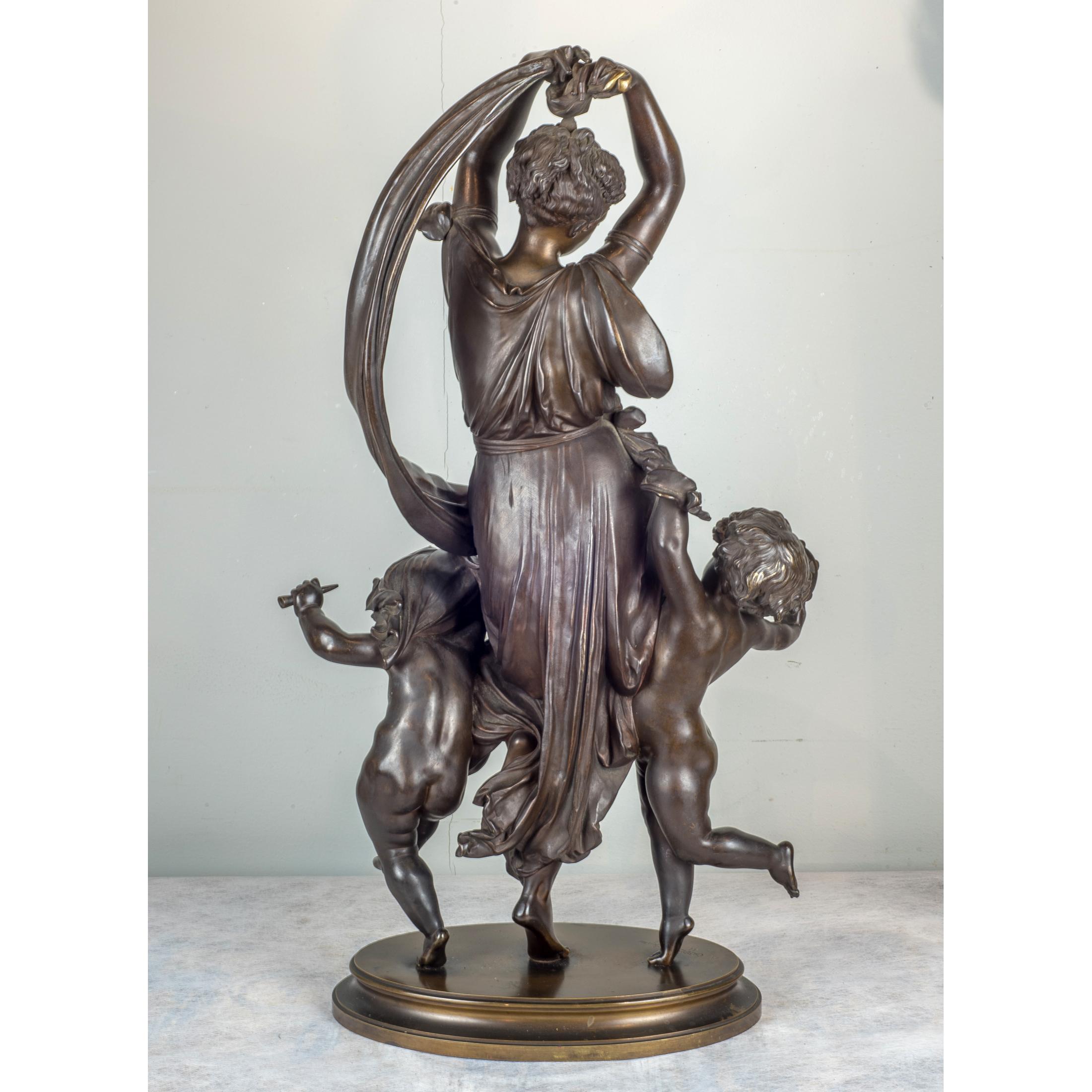 Fine Quality Patinated Bronze Group of Maenad and Cherubs Dancing In Good Condition For Sale In New York, NY