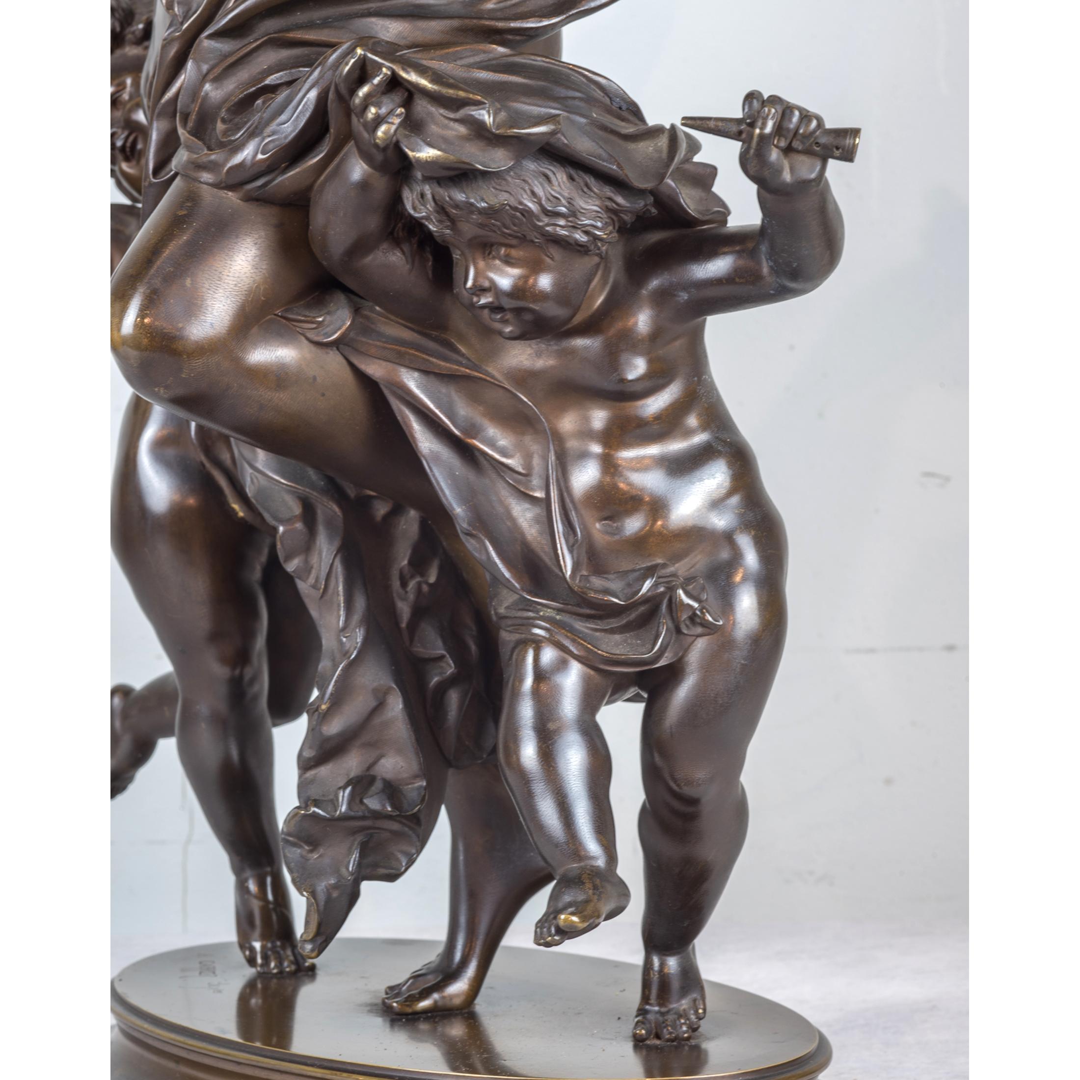 Fine Quality Patinated Bronze Group of Maenad and Cherubs Dancing For Sale 2