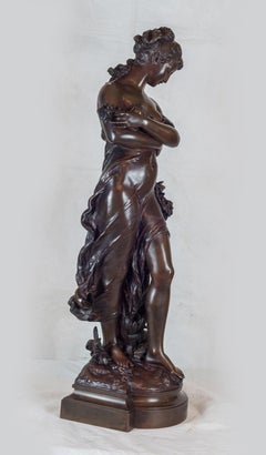Fine Quality Patinated Bronze Statue of a Robed Woman by Hippolyte Moreau