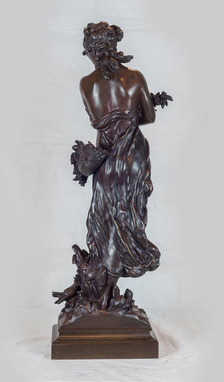 French Fine Quality Patinated Bronze Statue of a Robed Woman by Hippolyte Moreau