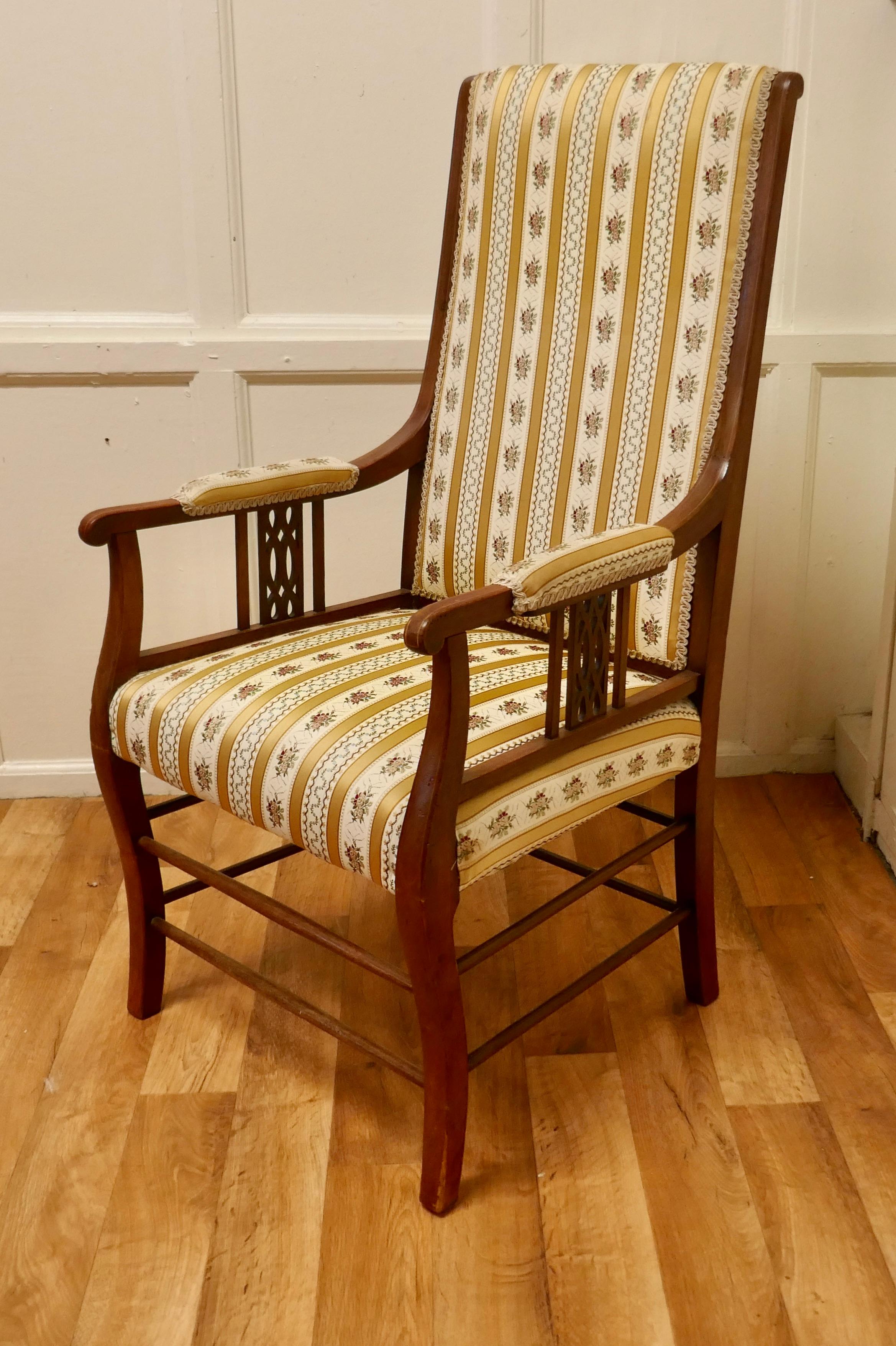 Edwardian Fine Quality Regency Style High Back Upholstered Arm Chair For Sale