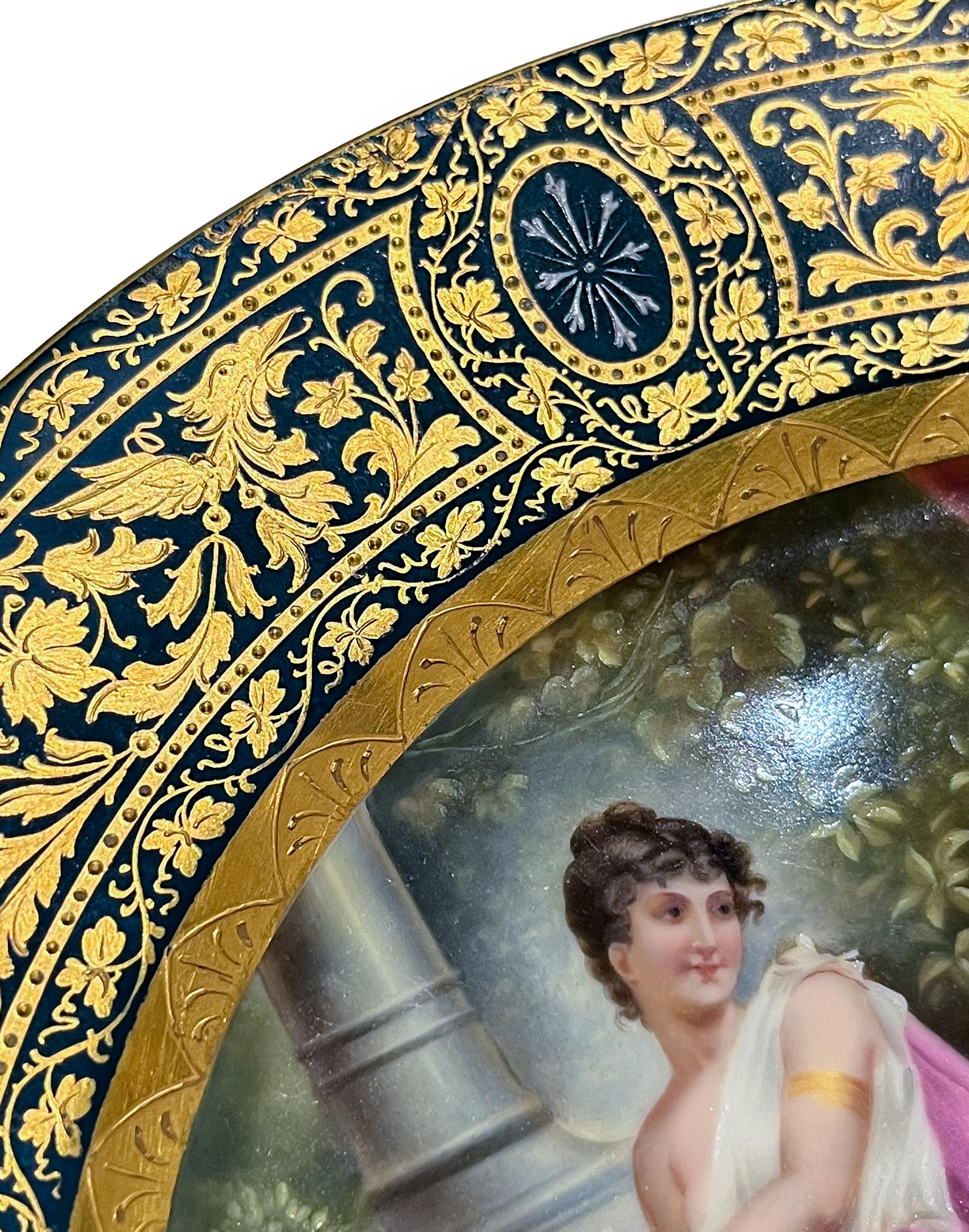 Hand-Painted A Fine Quality Royal Vienna Porcelain Gilded Cabinet Plate Depicting Two Beautie For Sale