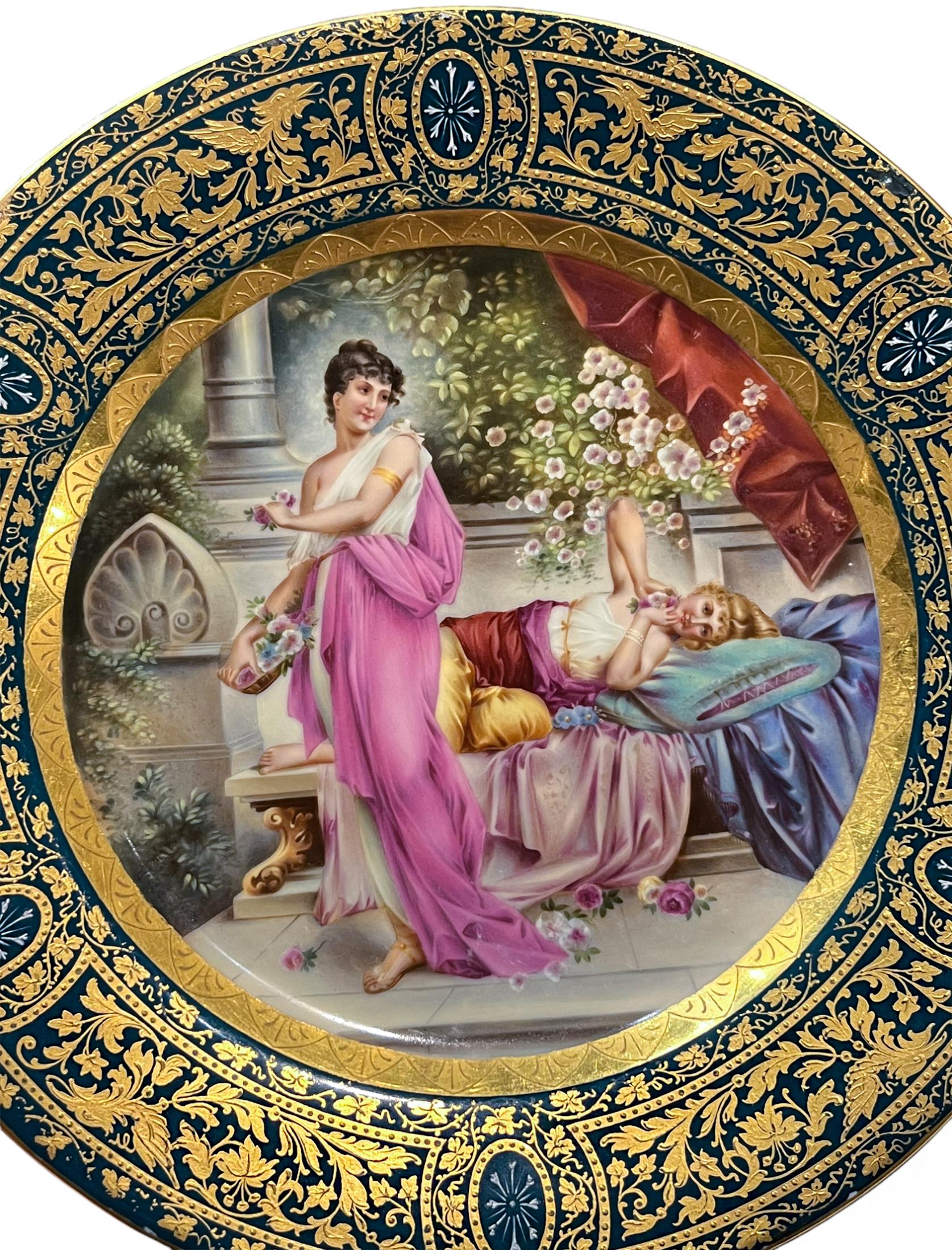 A Fine Quality Royal Vienna Porcelain Gilded Cabinet Plate Depicting Two Beautie For Sale 1