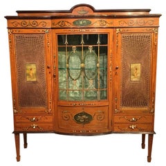 Fine Quality Satinwood Sheraton Revival Cabinet with Polychrome Detail