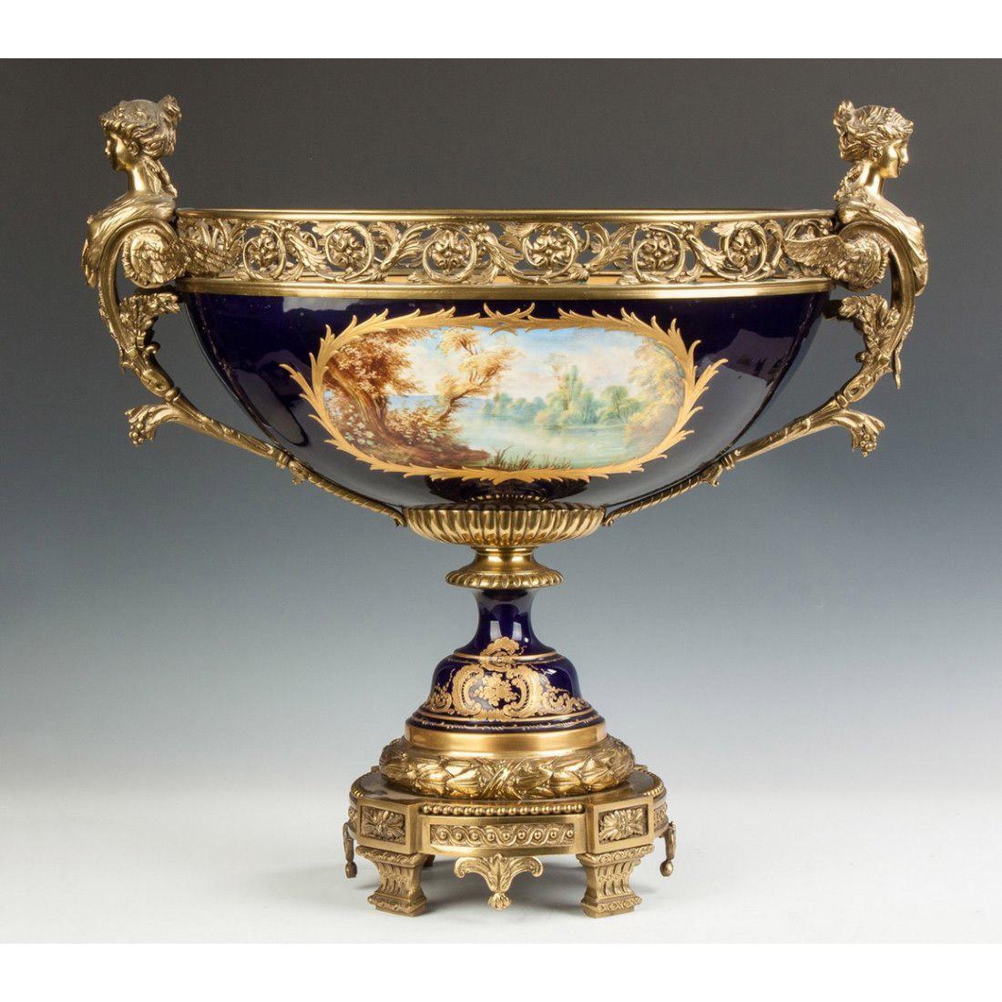 19th Century Fine Quality Sèvres Gilt Bronze Mounted and Cobalt Hand Painted Porcelain Garn For Sale