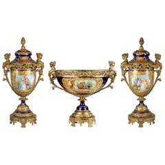 Fine Quality Sèvres Gilt Bronze Mounted and Cobalt Hand Painted Porcelain Garn