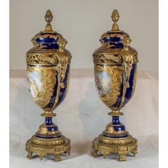 Fine Quality Sèvres Style Bronze Mounted and Cobalt Porcelain Vases and Cover
