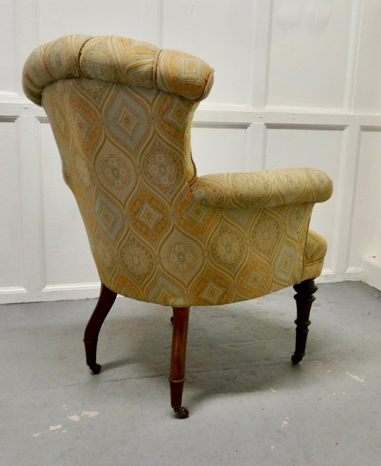 Silk Fine Quality Victorian Button Back Arm Chair For Sale
