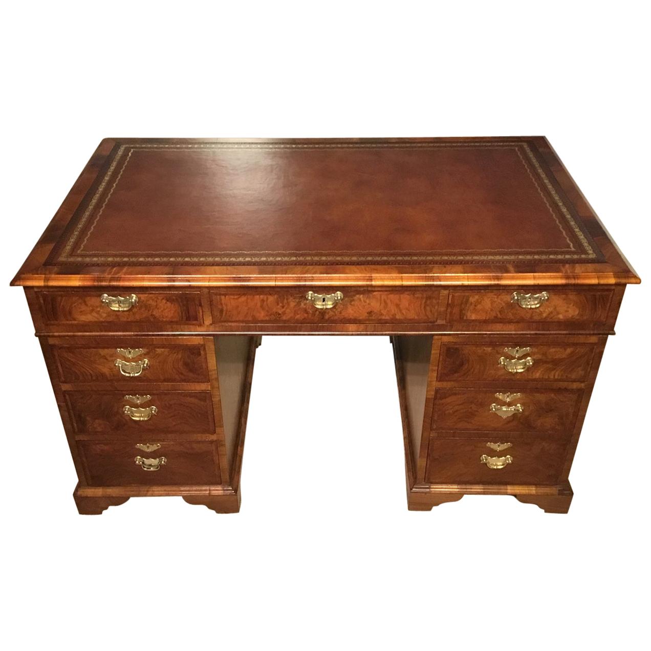 Fine Quality Walnut Edwardian Period Partners Desk in the Georgian Style