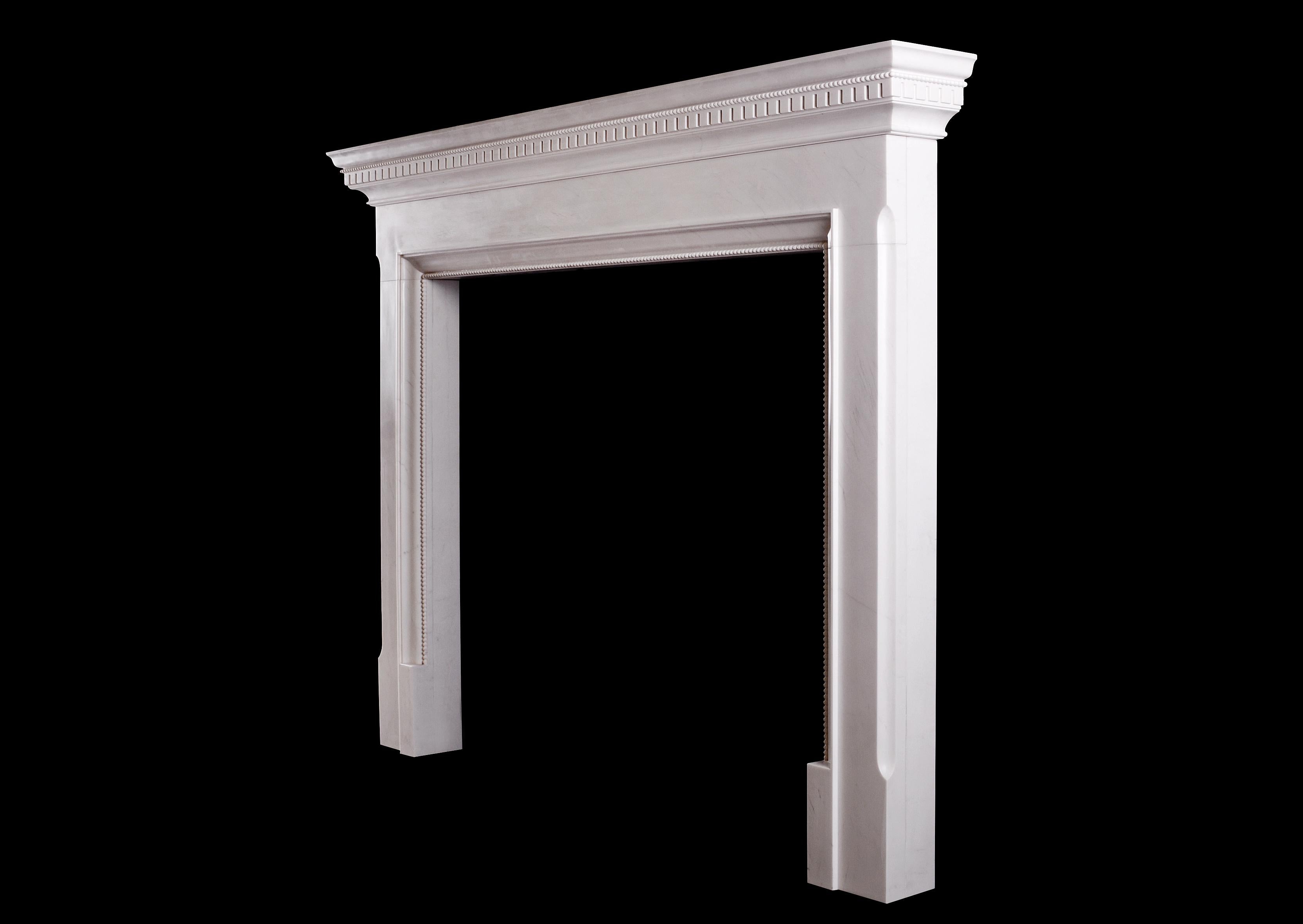 English Fine Quality White Marble Fireplace in the Georgian Manner For Sale