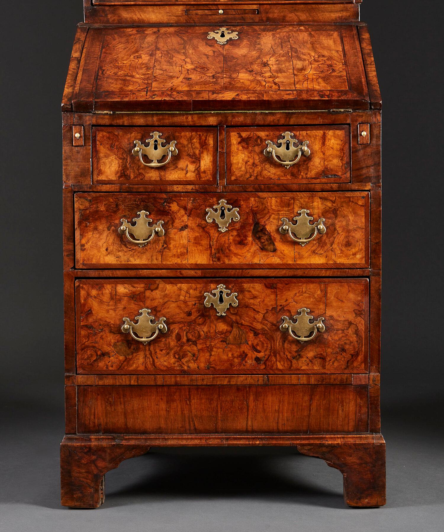 18th Century Queen Anne Bureau Bookcase of Narrow Proportions