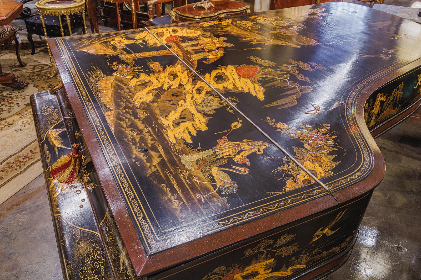 A fine rare 19th c  Steinway grand piano ebonized and Chinoiserie painted scenes For Sale 2