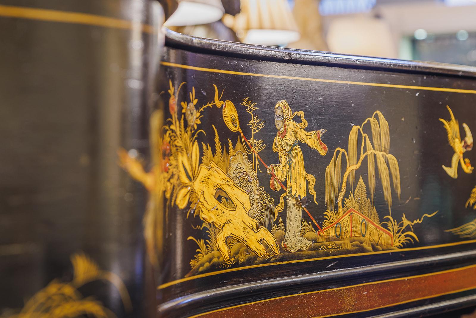 A fine rare 19th c  Steinway grand piano ebonized and Chinoiserie painted scenes For Sale 3