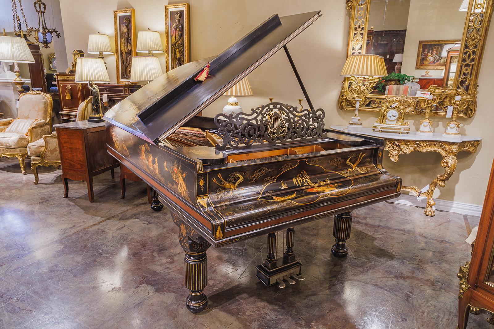 A fine rare 19th c  Steinway grand piano ebonized and Chinoiserie painted scenes For Sale 5