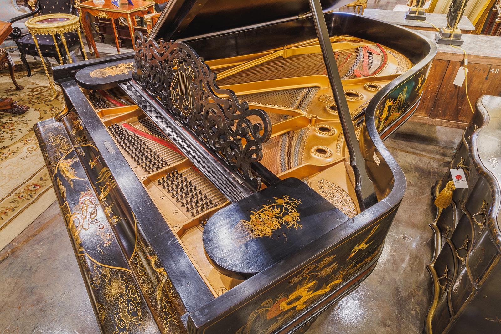 A fine rare 19th c  Steinway grand piano ebonized and Chinoiserie painted scenes For Sale 10