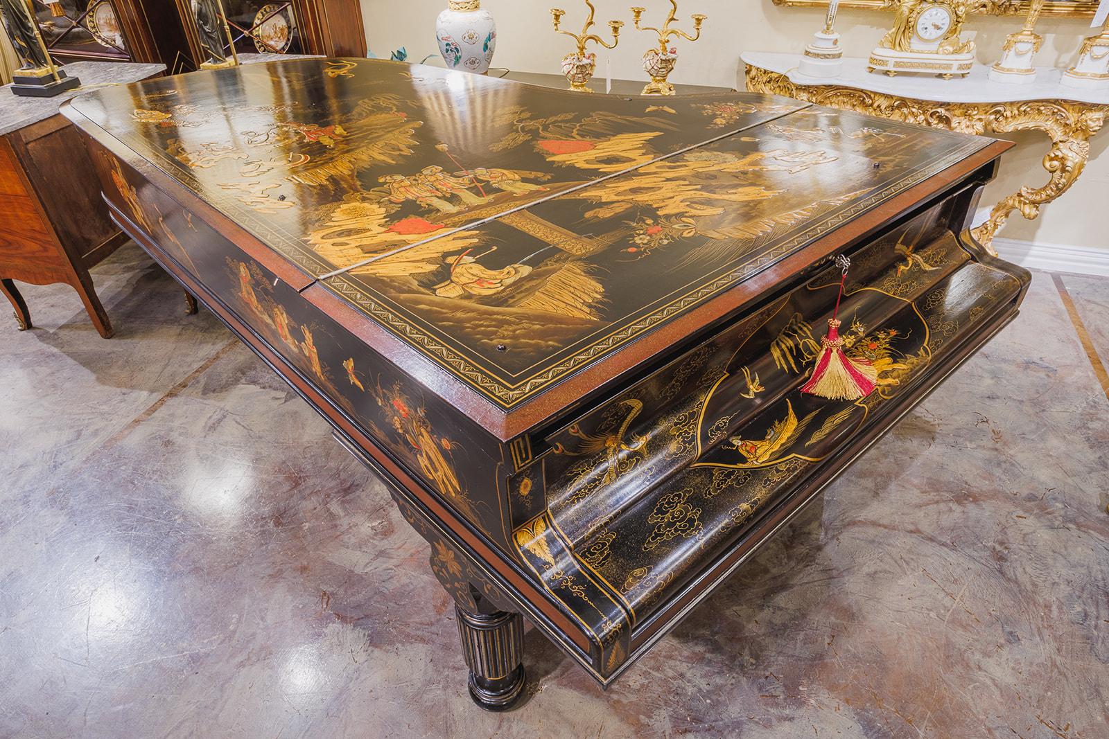 English A fine rare 19th c  Steinway grand piano ebonized and Chinoiserie painted scenes For Sale