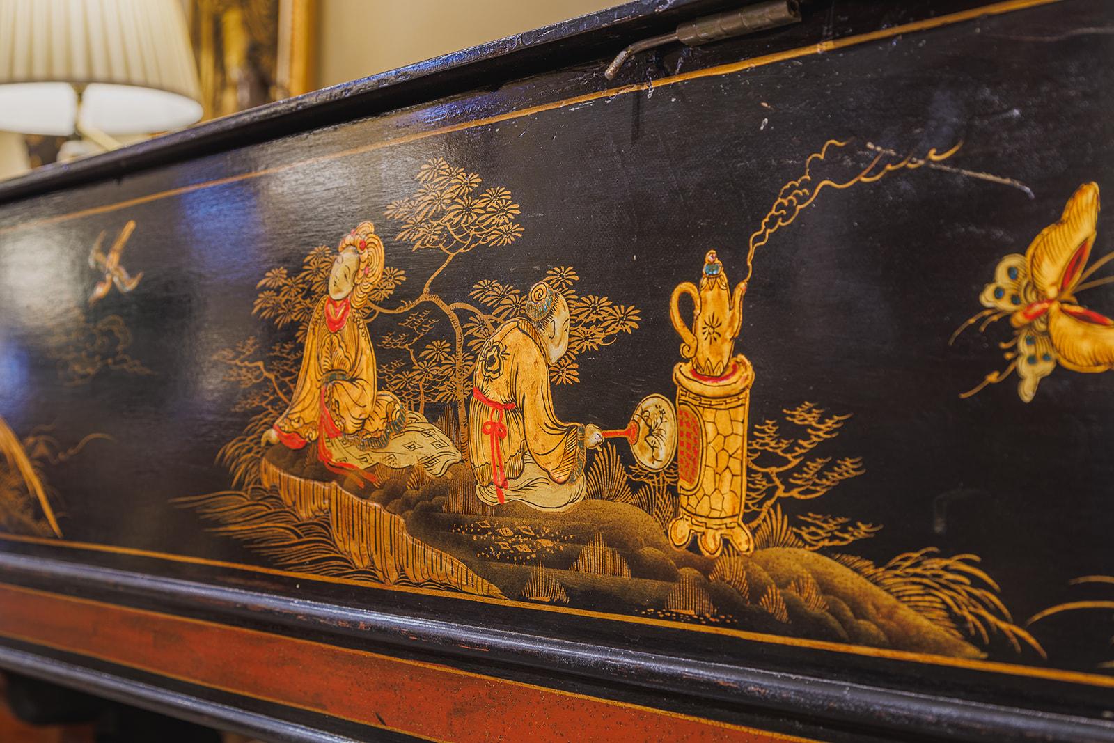 Ebony A fine rare 19th c  Steinway grand piano ebonized and Chinoiserie painted scenes For Sale