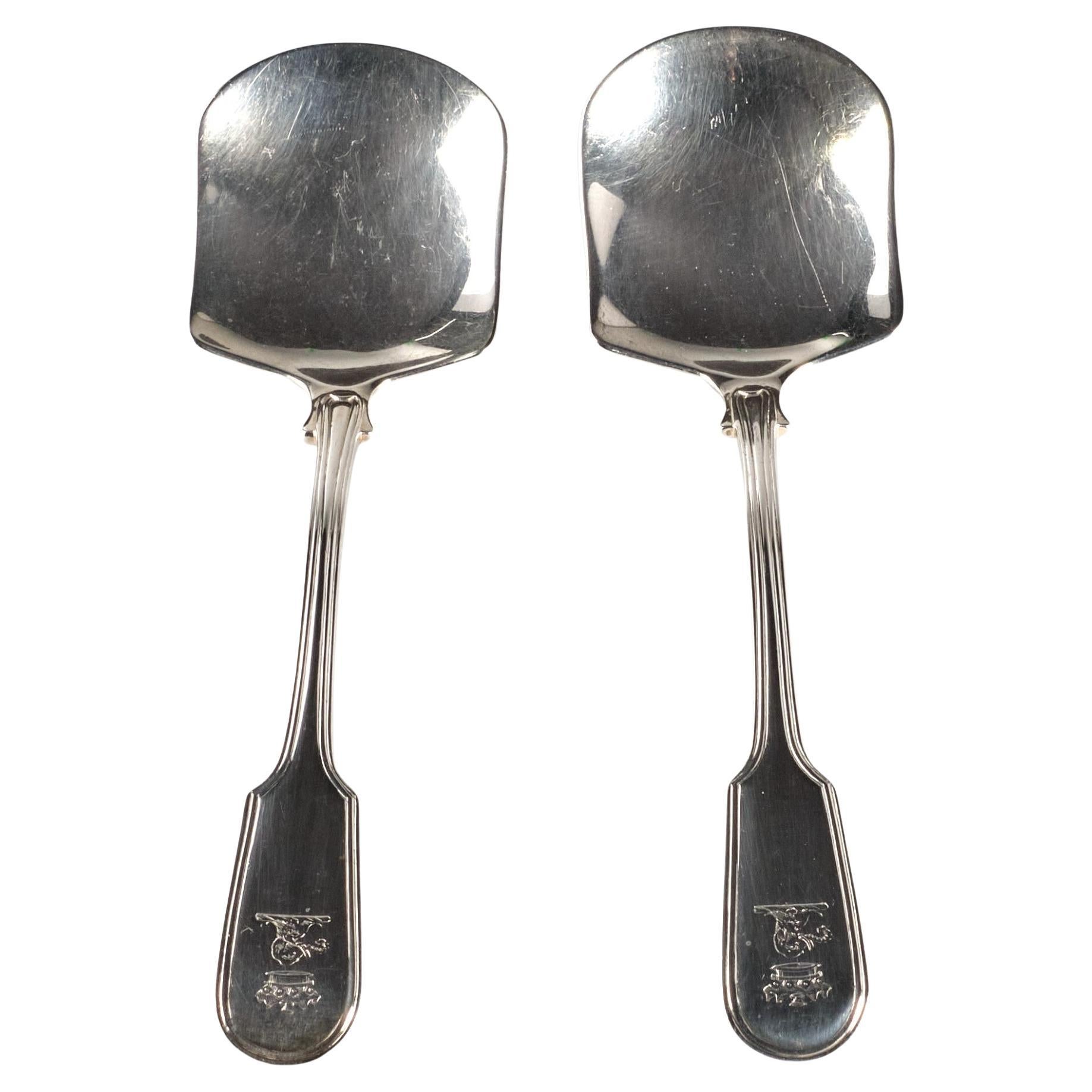 Engraved Rare & Important Pair of 18th Century Georgian Sterling Silver Ice Cream Shovels For Sale