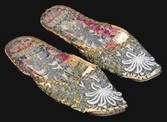 A Rare Pair of 18th / 19th Century Hand Embroidered Ottoman Slippers, Turkey