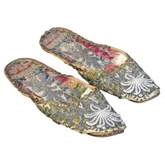 A Rare Pair of 18th / 19th Century Hand Embroidered Ottoman Slippers, Turkey
