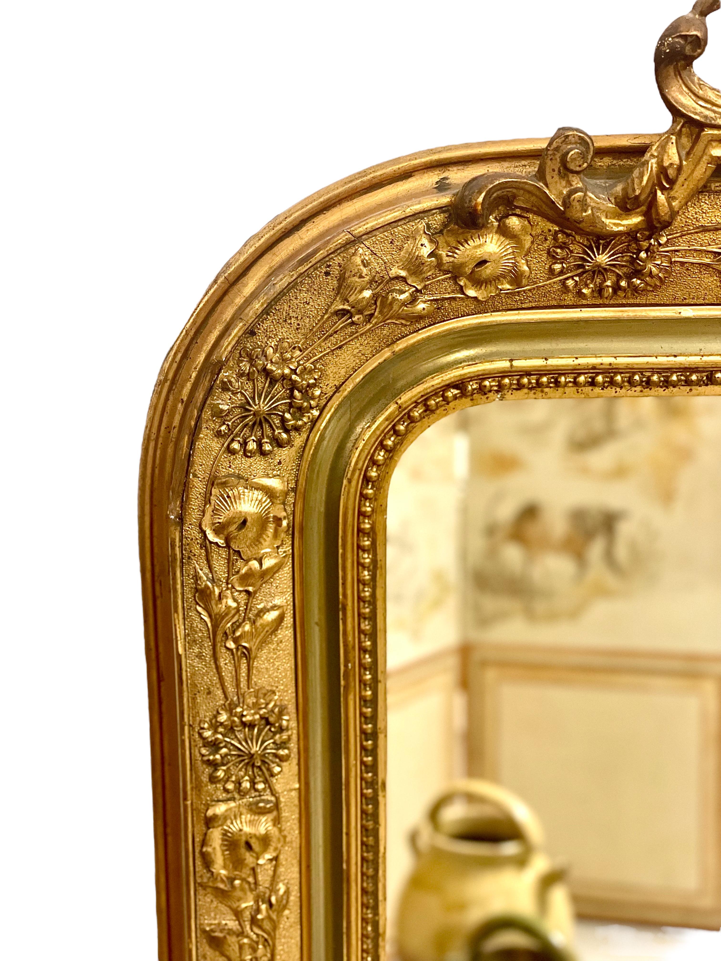 French 19th Century Louis Philippe Mirror, with Floral Embellished Frame