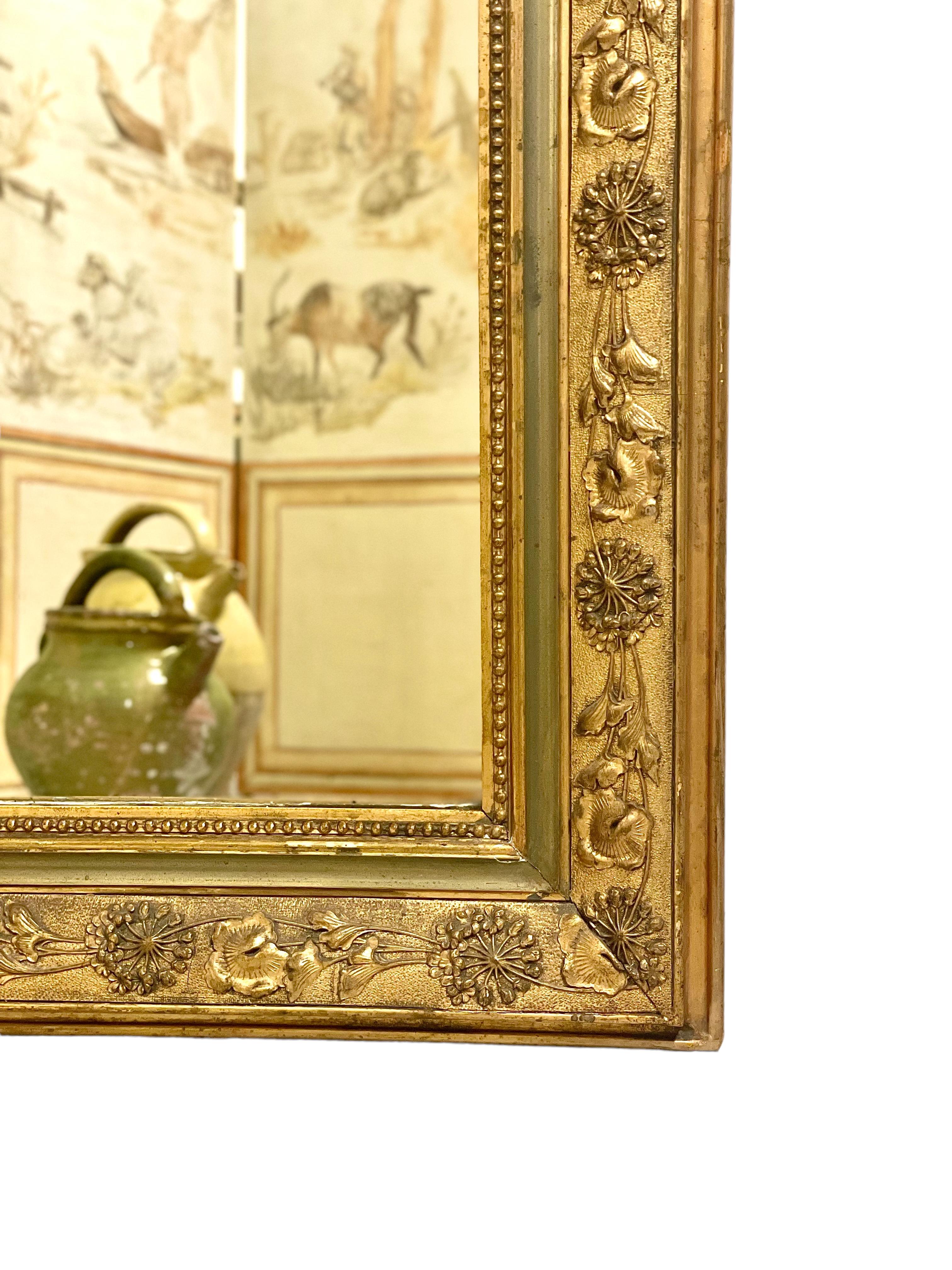 Giltwood 19th Century Louis Philippe Mirror, with Floral Embellished Frame