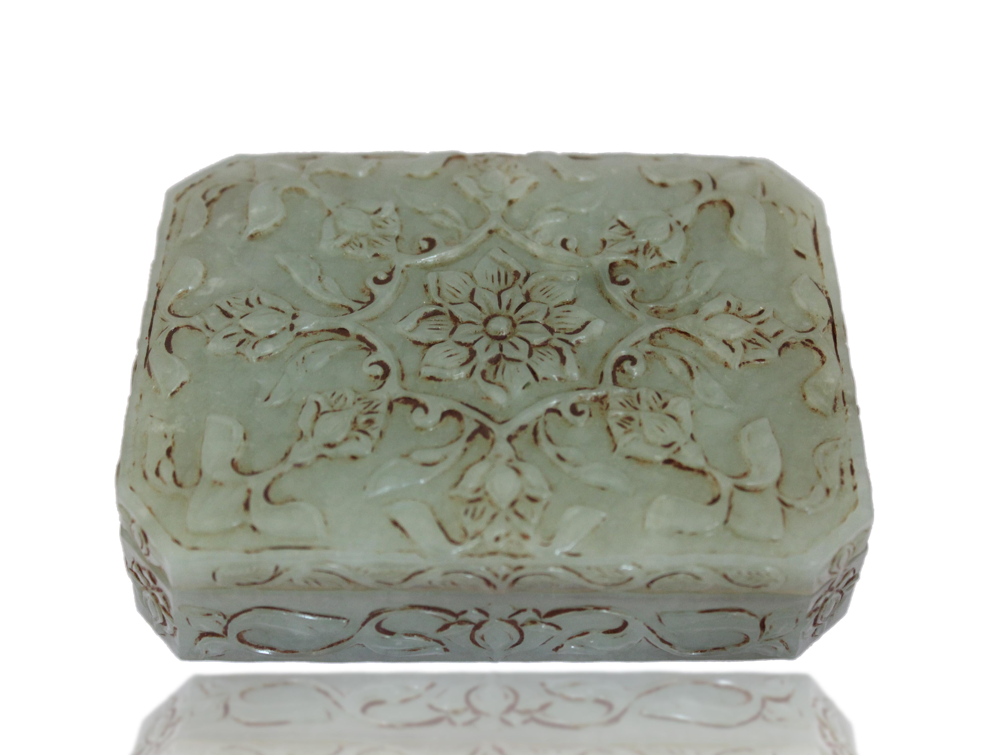 Art Deco A Fine rectangular mughal Nephrite Jade box and cover For Sale