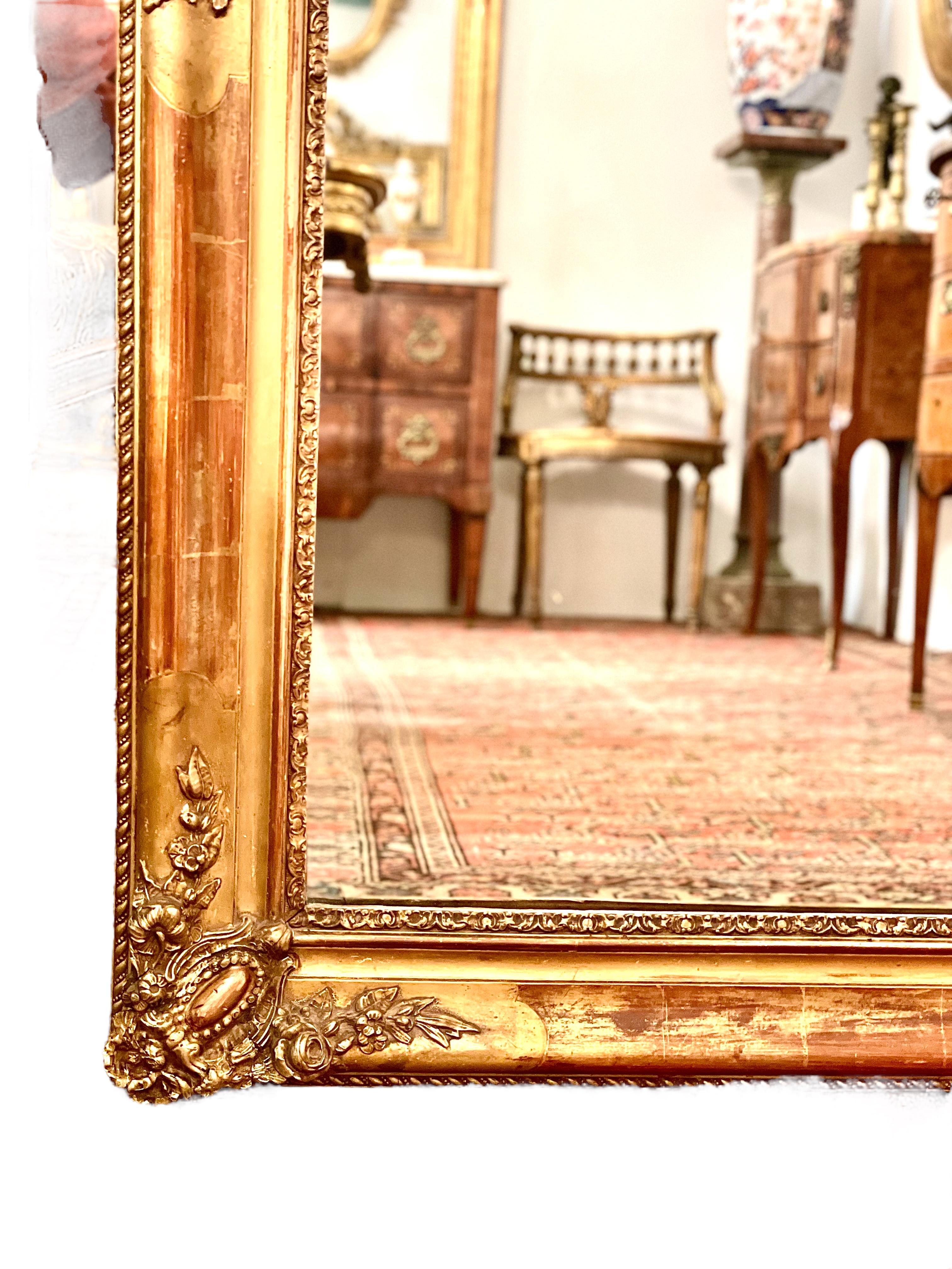 19th Century French Napoleon III Giltwood Wall Mirror with Mercury Glass For Sale 1