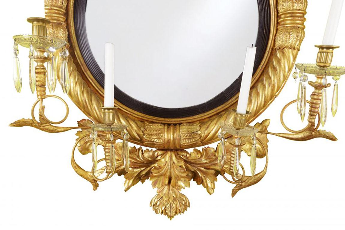 Early 19th Century A Fine Regency Giltwood and Ebonised Girandole Mirror For Sale